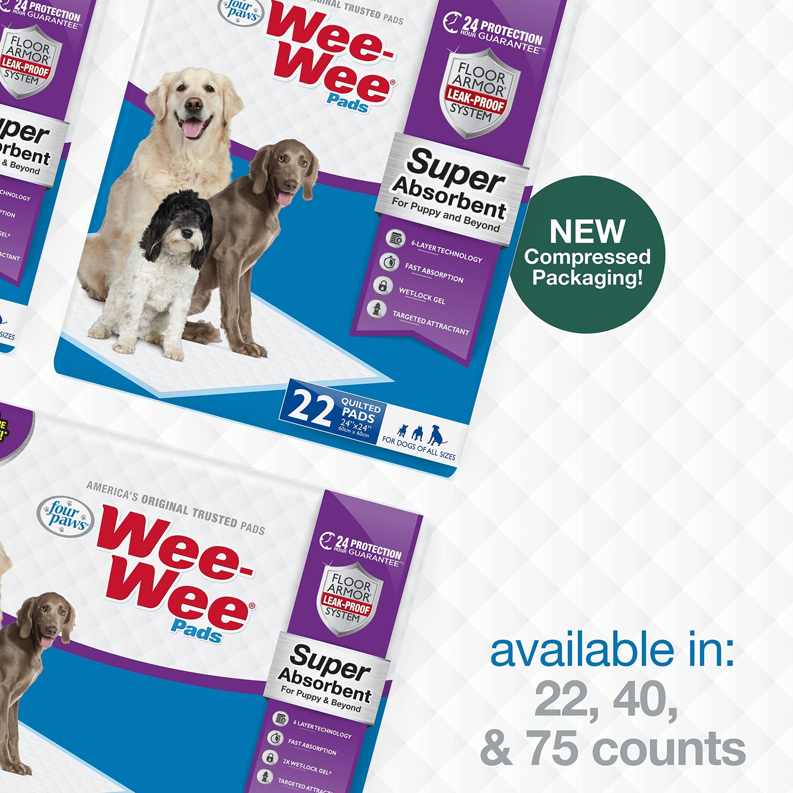 Wee Wee Super Absorbent Dog Pads 24×24 75 Count Leak Proof 40 More Absorbent