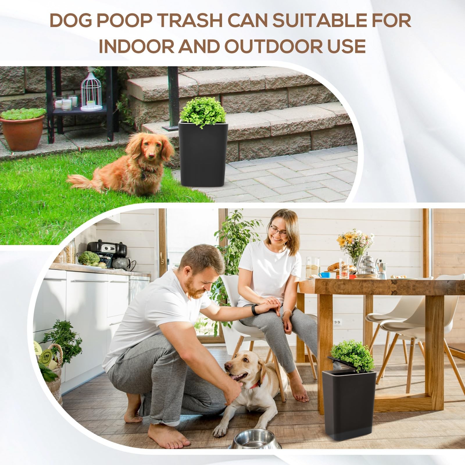 Black Slim 15L Dog Poop Waste Bin w/ Lid for Outdoor/Indoor Yard & Pet