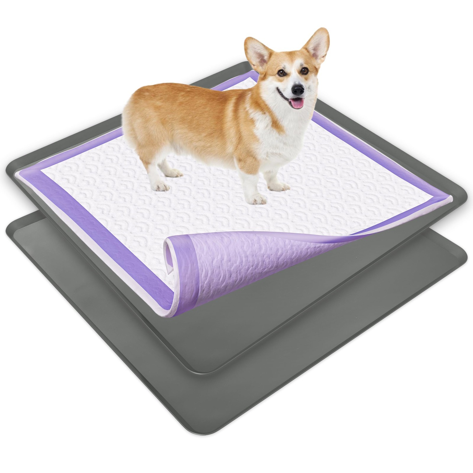 Dog Pee Pad Holder for 36″x36″ Pads – 2 Pack, Non-Slip Silicone, Easy Clean, Ind