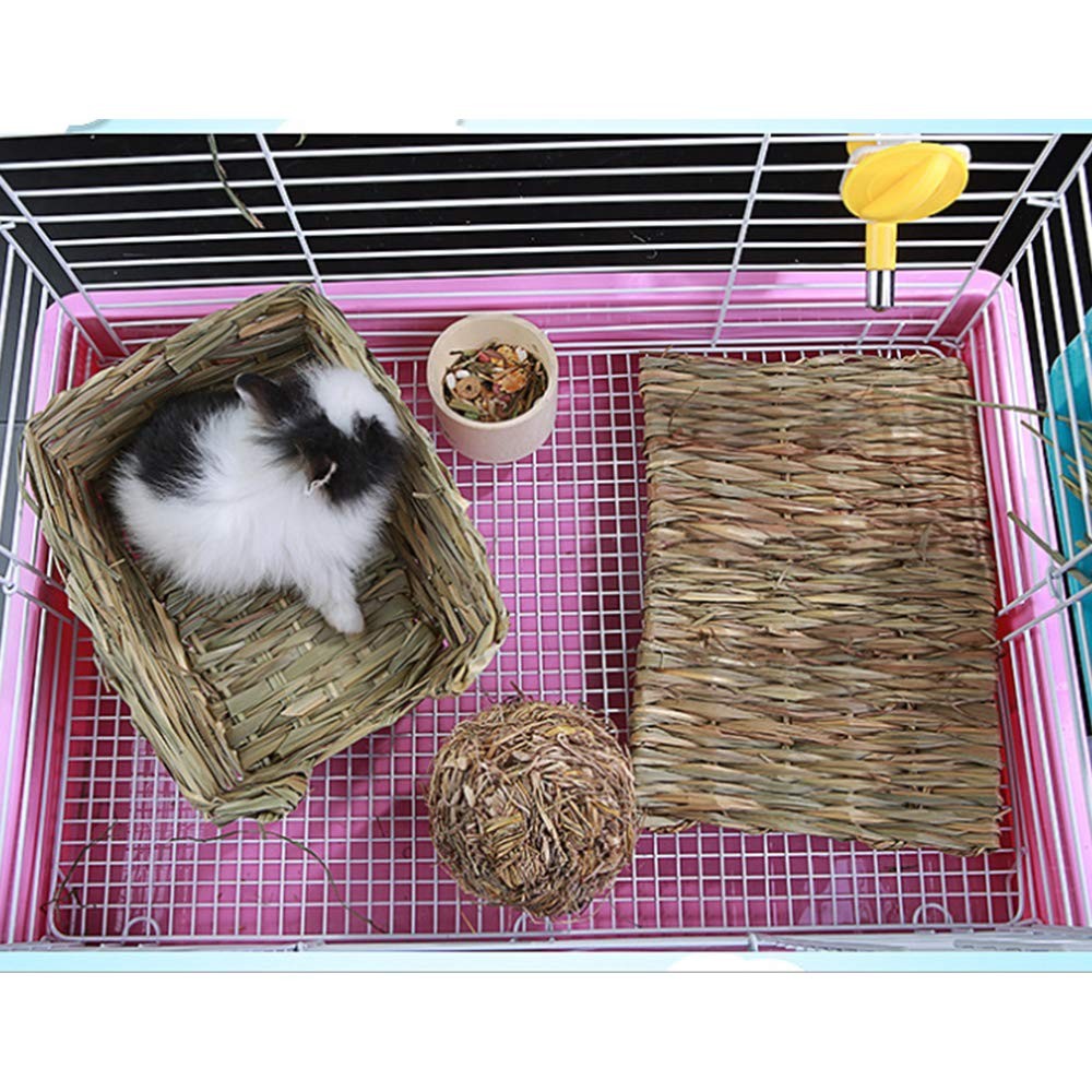 Hamiledyi Grass Mat Woven Bed Mat for Small Animal Bunny Bedding Nest Chew Toy B