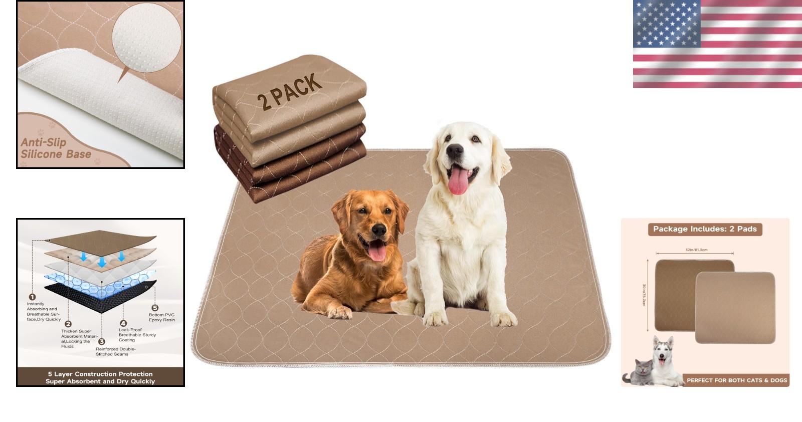 Super Absorbent Washable Dog Pee Pads – 30″x32″, Odor Control & Multi-functional