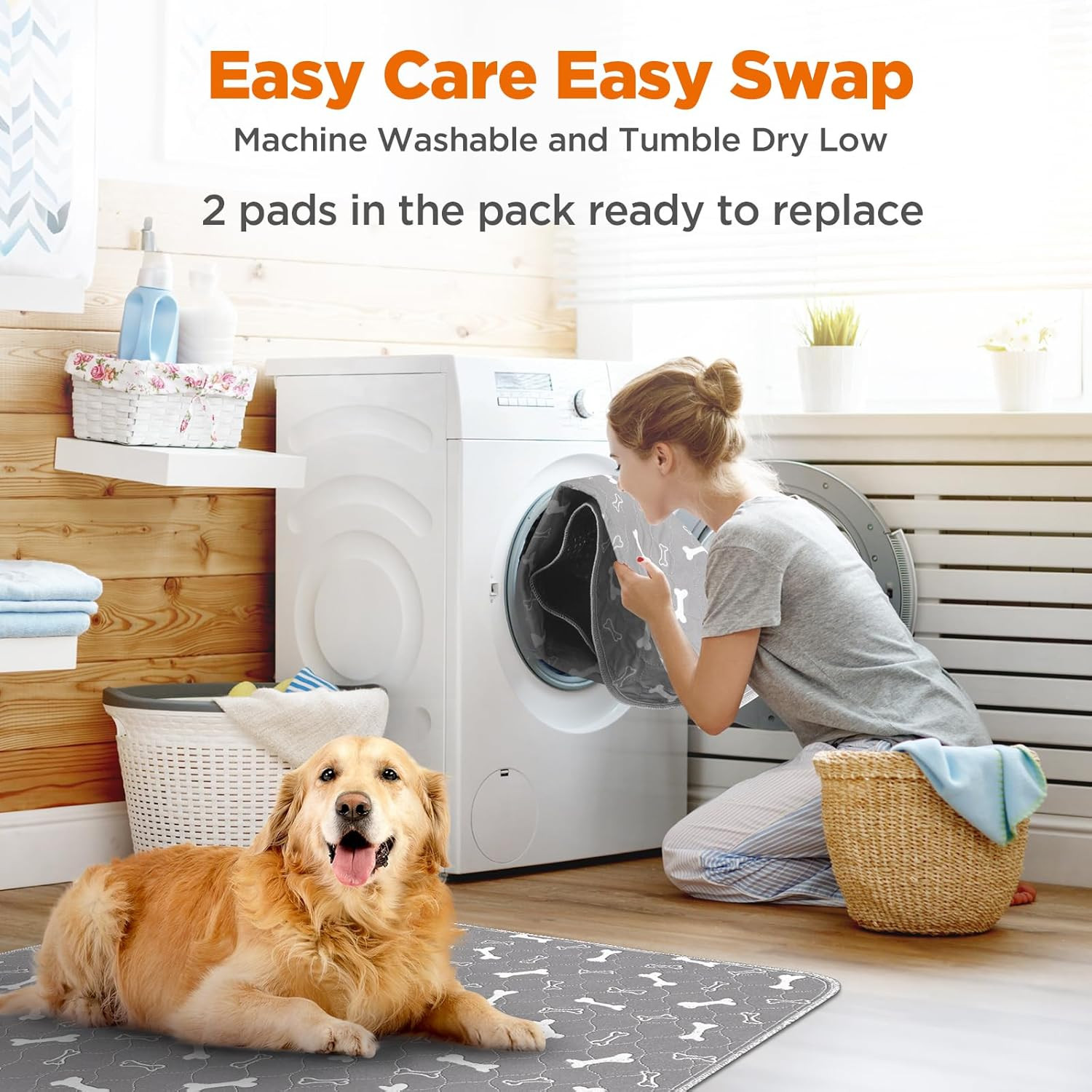 Washable Dog Pee Pads 2 Pack 24×24 Waterproof Reusable Training Mat