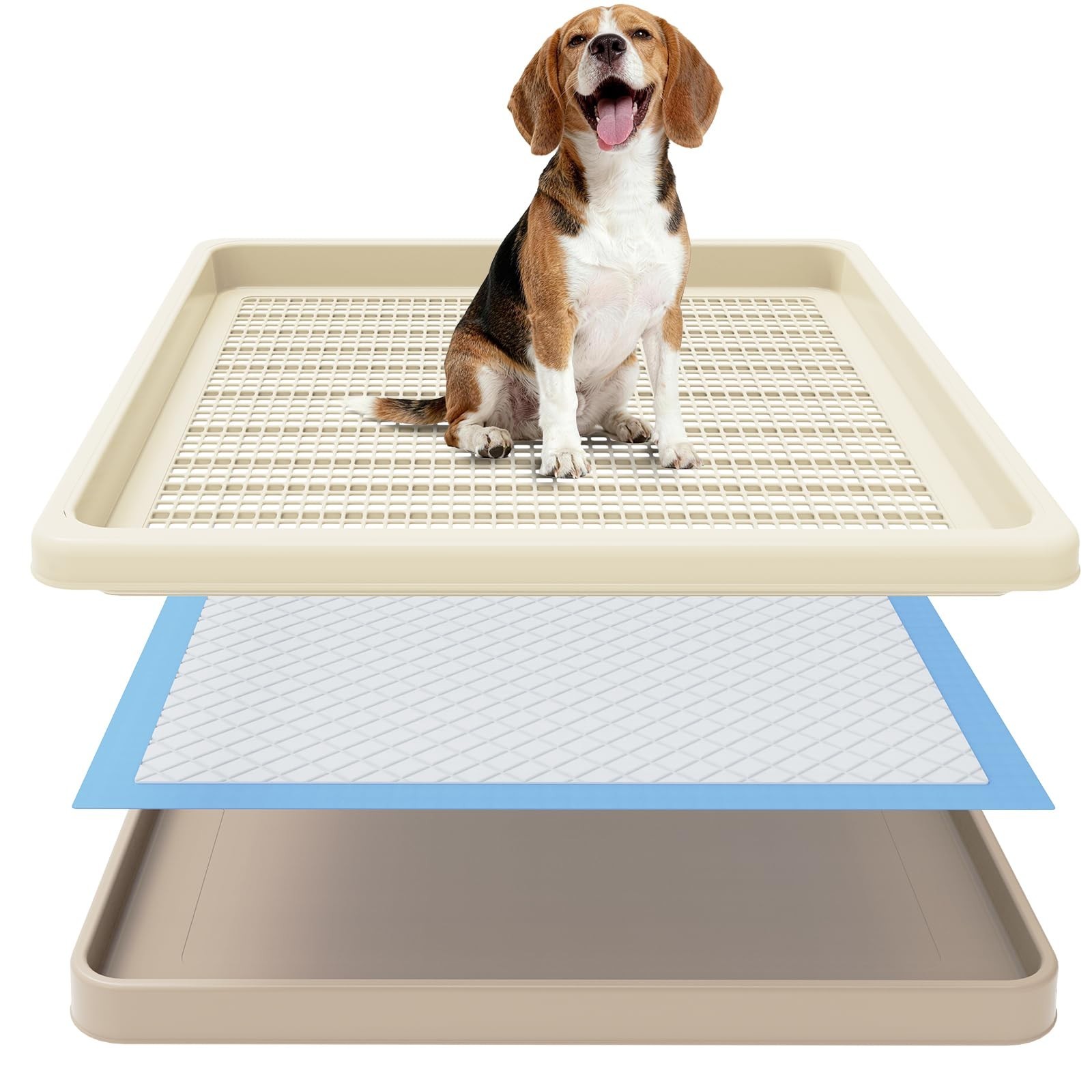 Indoor Dog Pee Pad Holder for Small & Medium Dogs, Two-Layer Potty Tray, Easy-Cl
