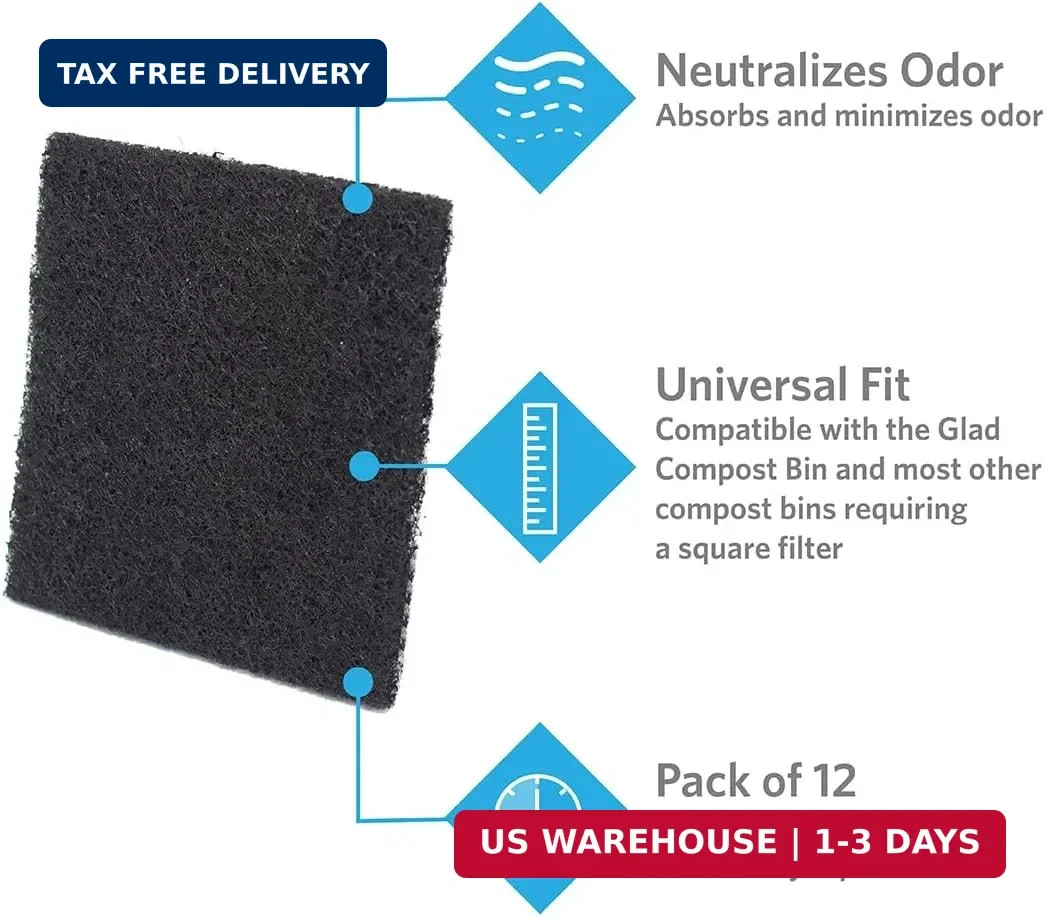 Charcoal Filters for Compost Bins, Odor Absorbing Carbon Replacement Pads for Ki