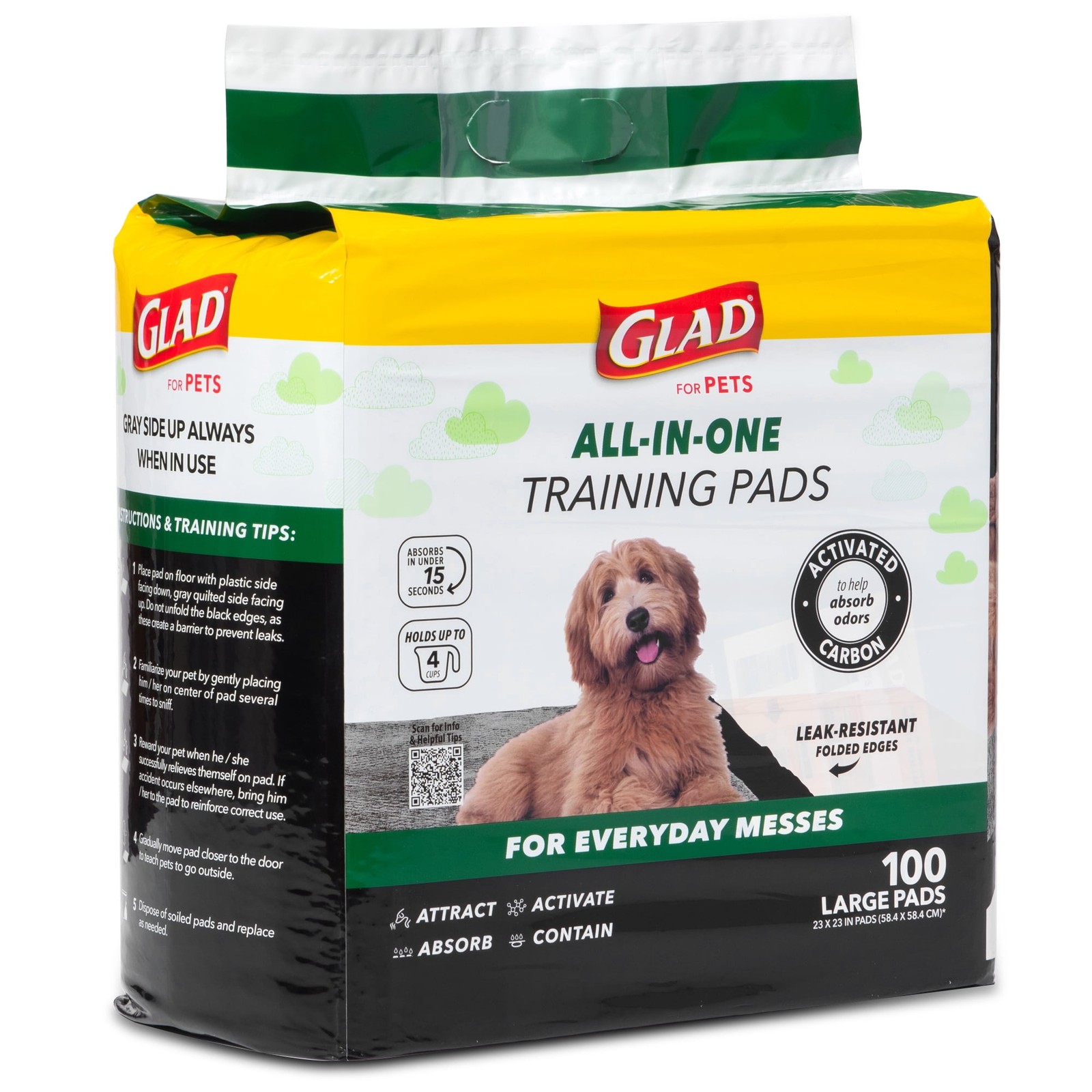 Glad Charcoal Dog Training Pads 23×23 100ct Leak-Resistant