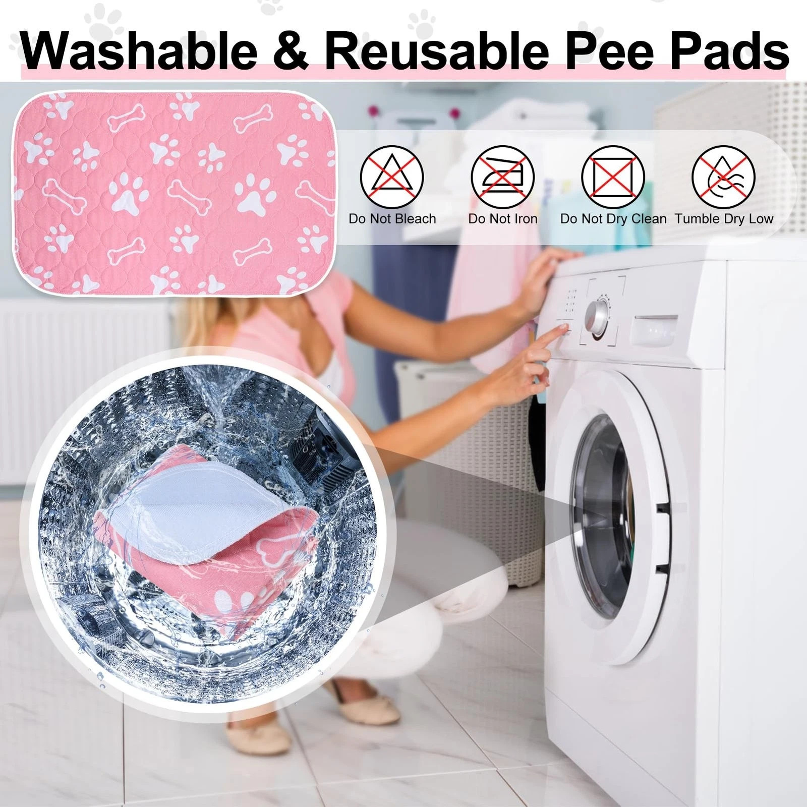 6 Pack Washable Pee Pads for Dogs, Reusable Puppy Pads for Potty Training, Wa…