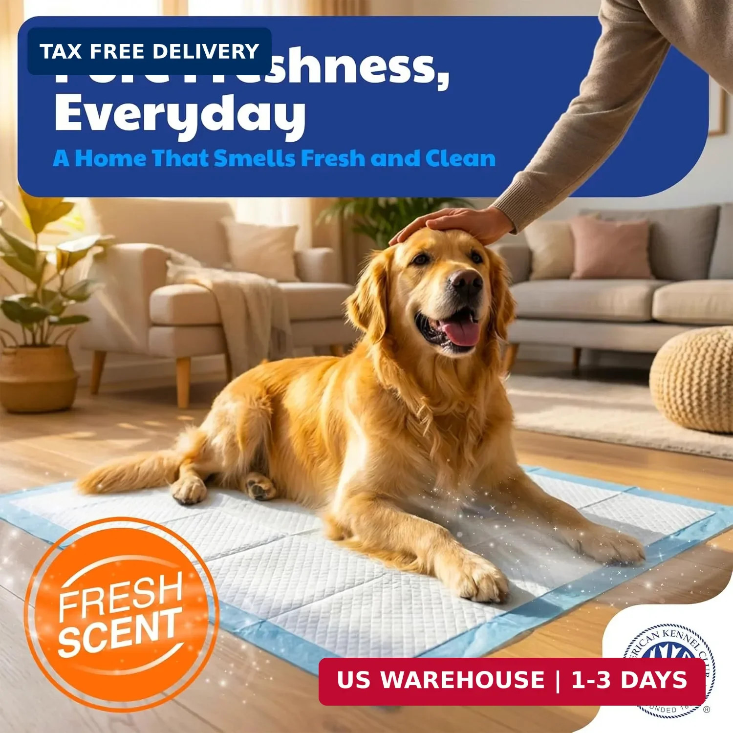 AKC Dog Training Pads, XL 28″ x 30″, Fresh Scent, 50 Count