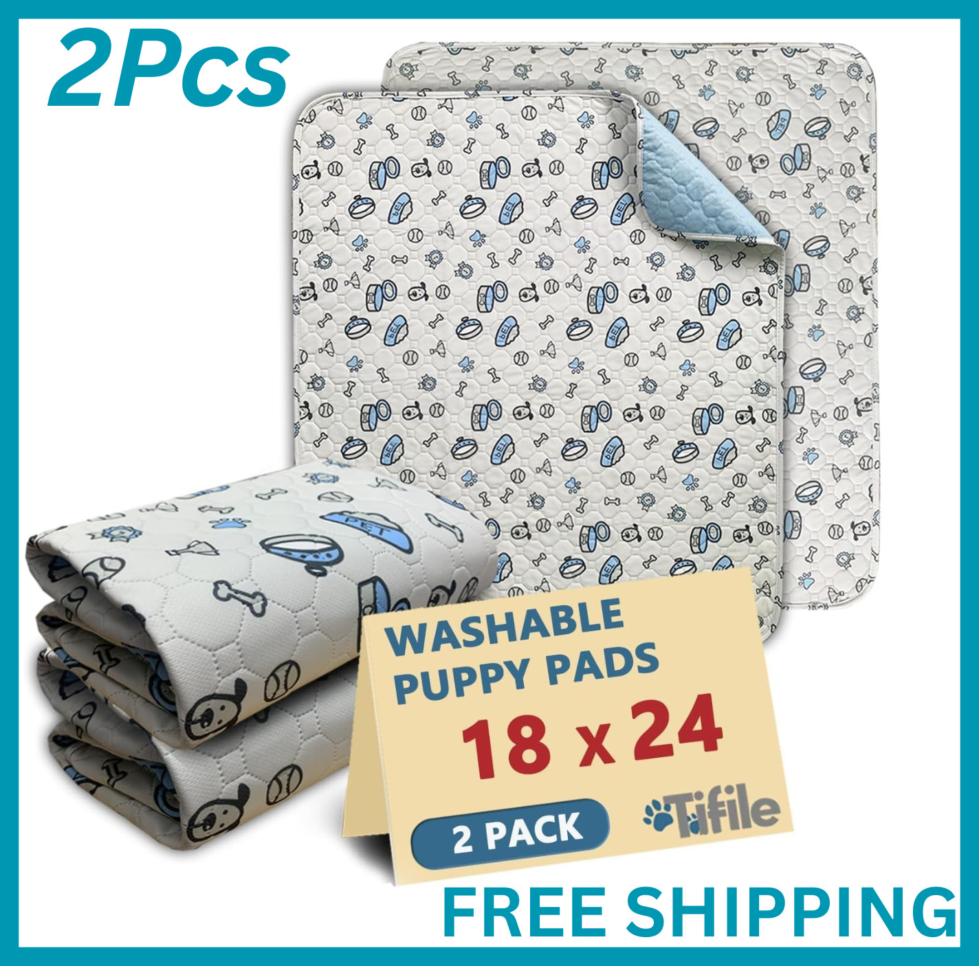 Washable Pee Pads for Dogs, 2 Pack Reusable Puppy Pads, 2Pcs 18×24, Gray