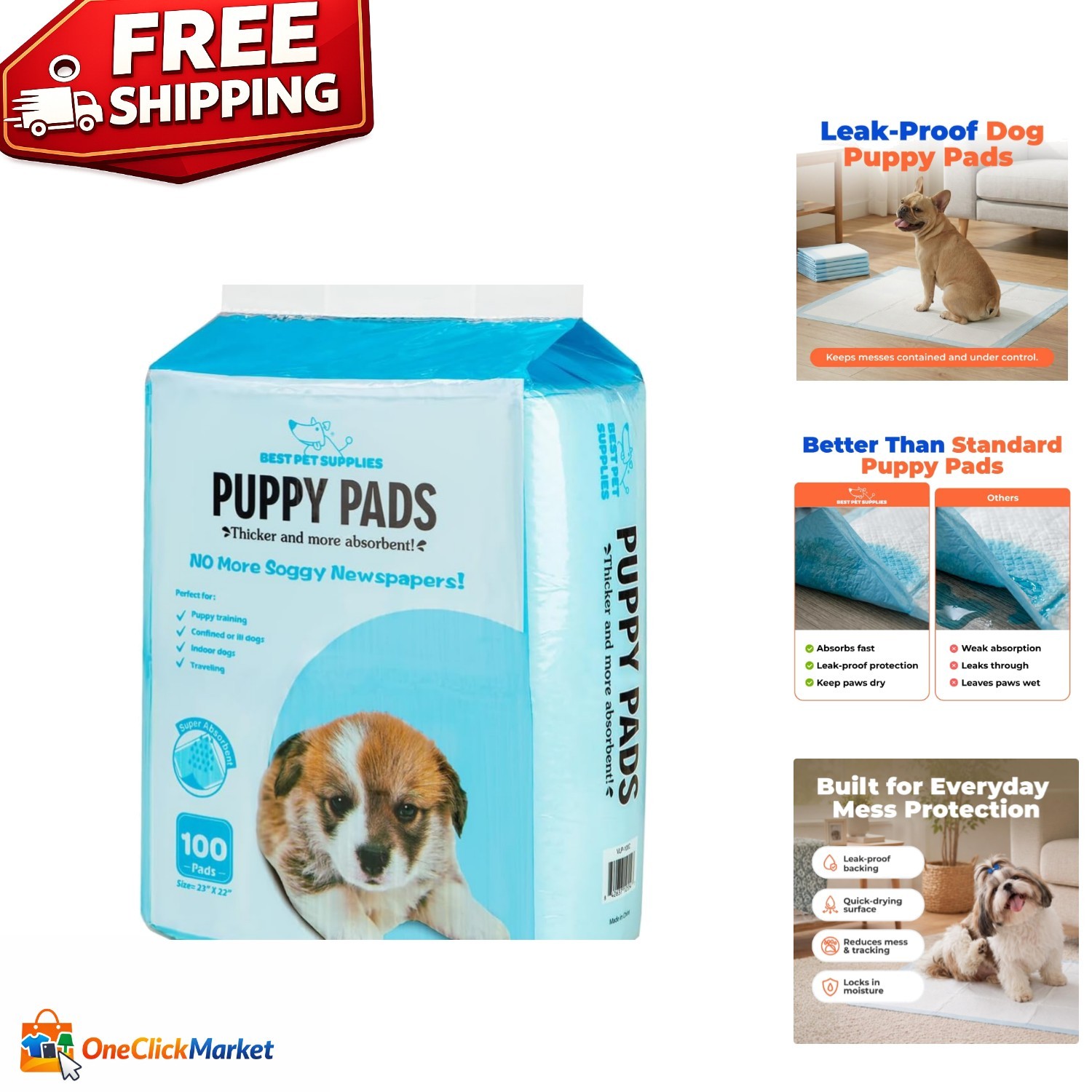 Leakproof & Odor-Control Puppy Pee Pads – 100 Pack, Perfect for Home Training