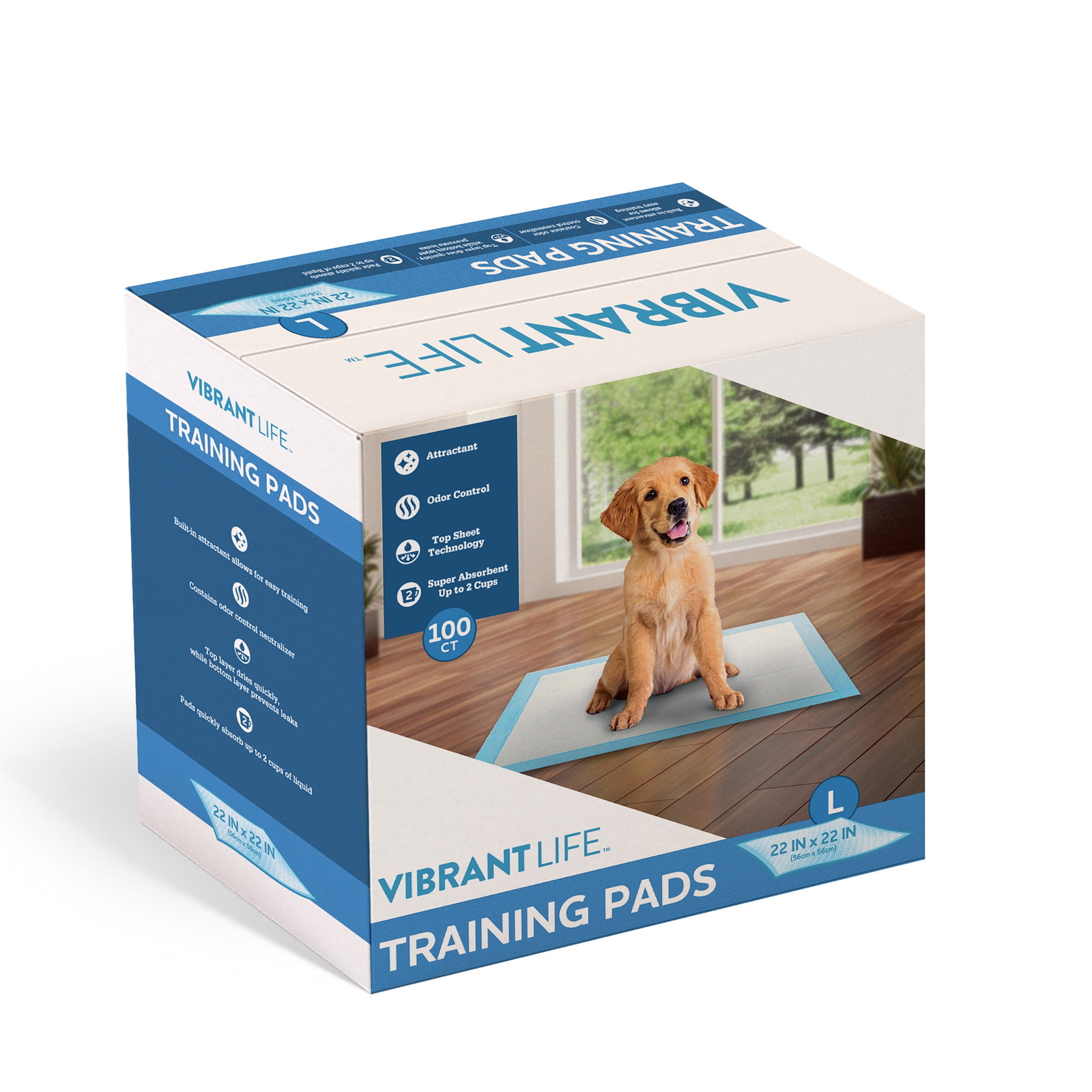 Vibrant Life Training Pads, Large, 22 in x 22 in, 100 Count