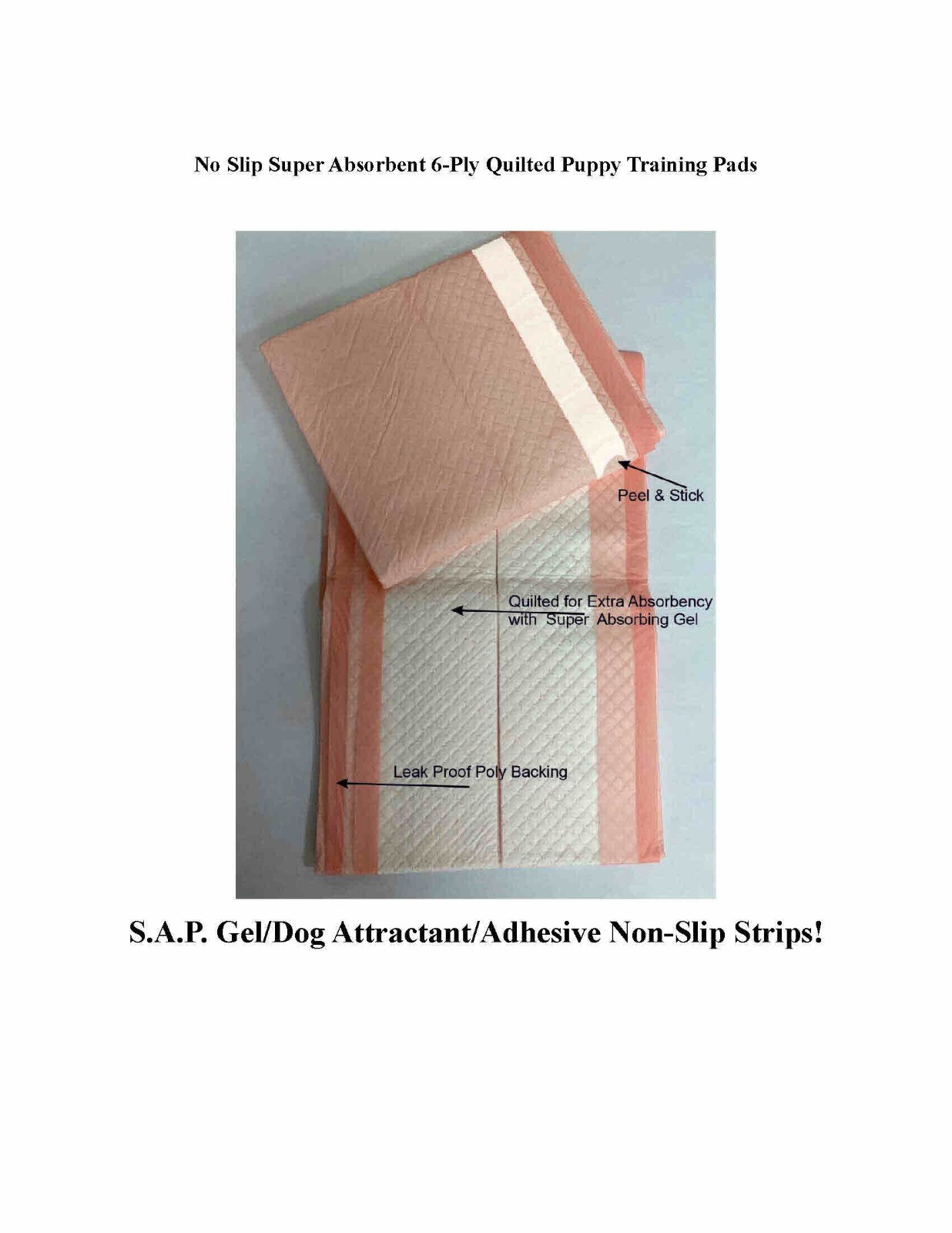 60ct Max-Pads Grade Quilted + Adhesive Strips + Attractant Gel 6-Ply Puppy Pads