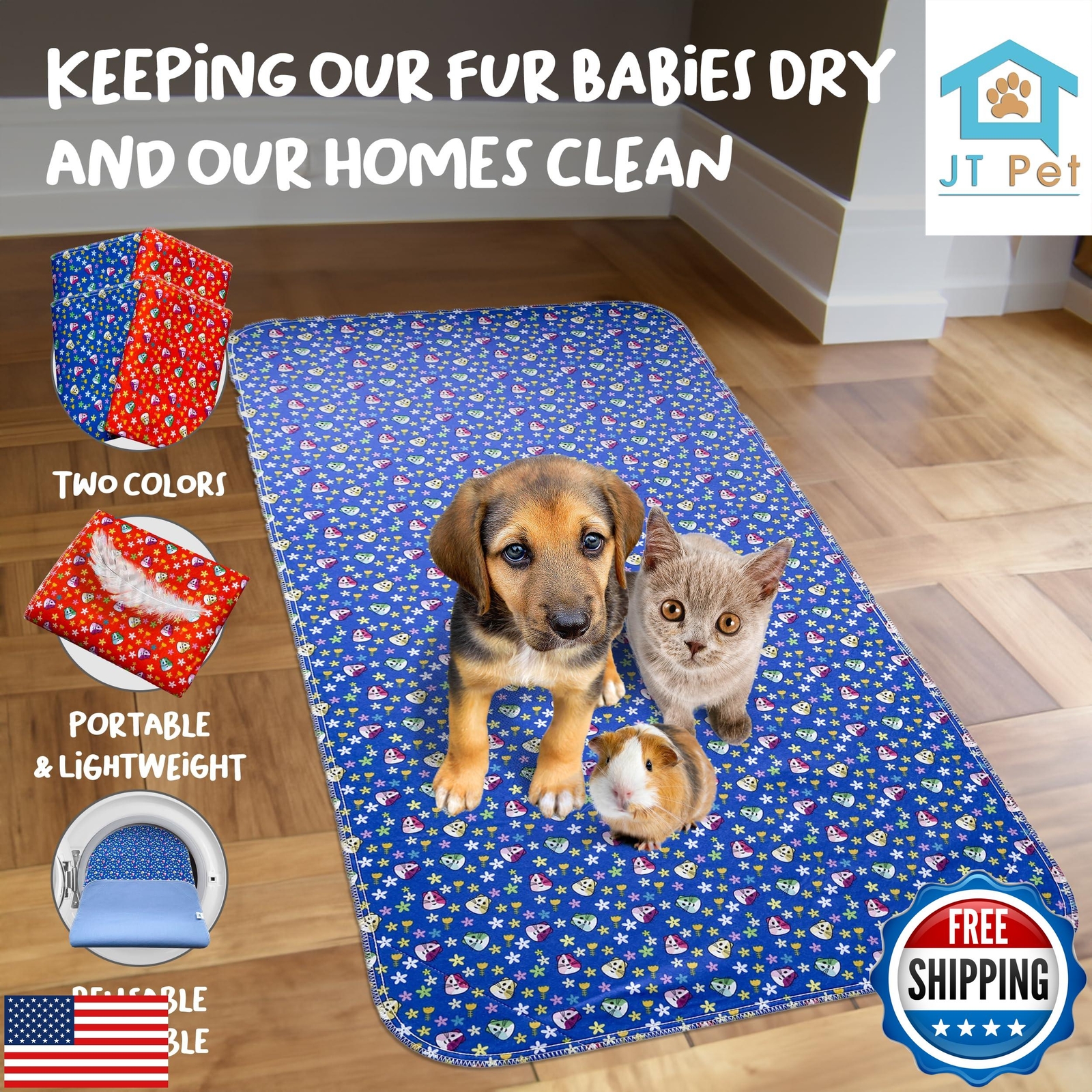 JT Pet Guinea Pig Cage Liner Fleece Cage Liners Puppy Pads Washable Reusable