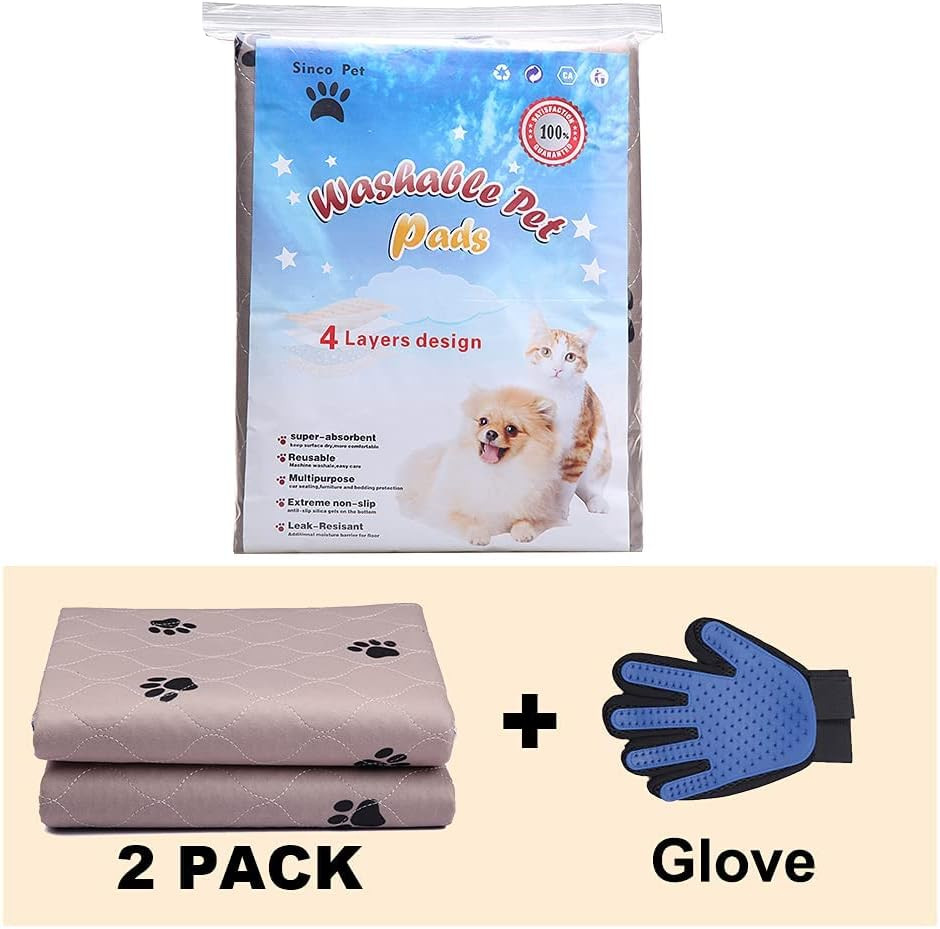 Almohadillas lavables para orina de perro con guantes para el aseo de cachorros