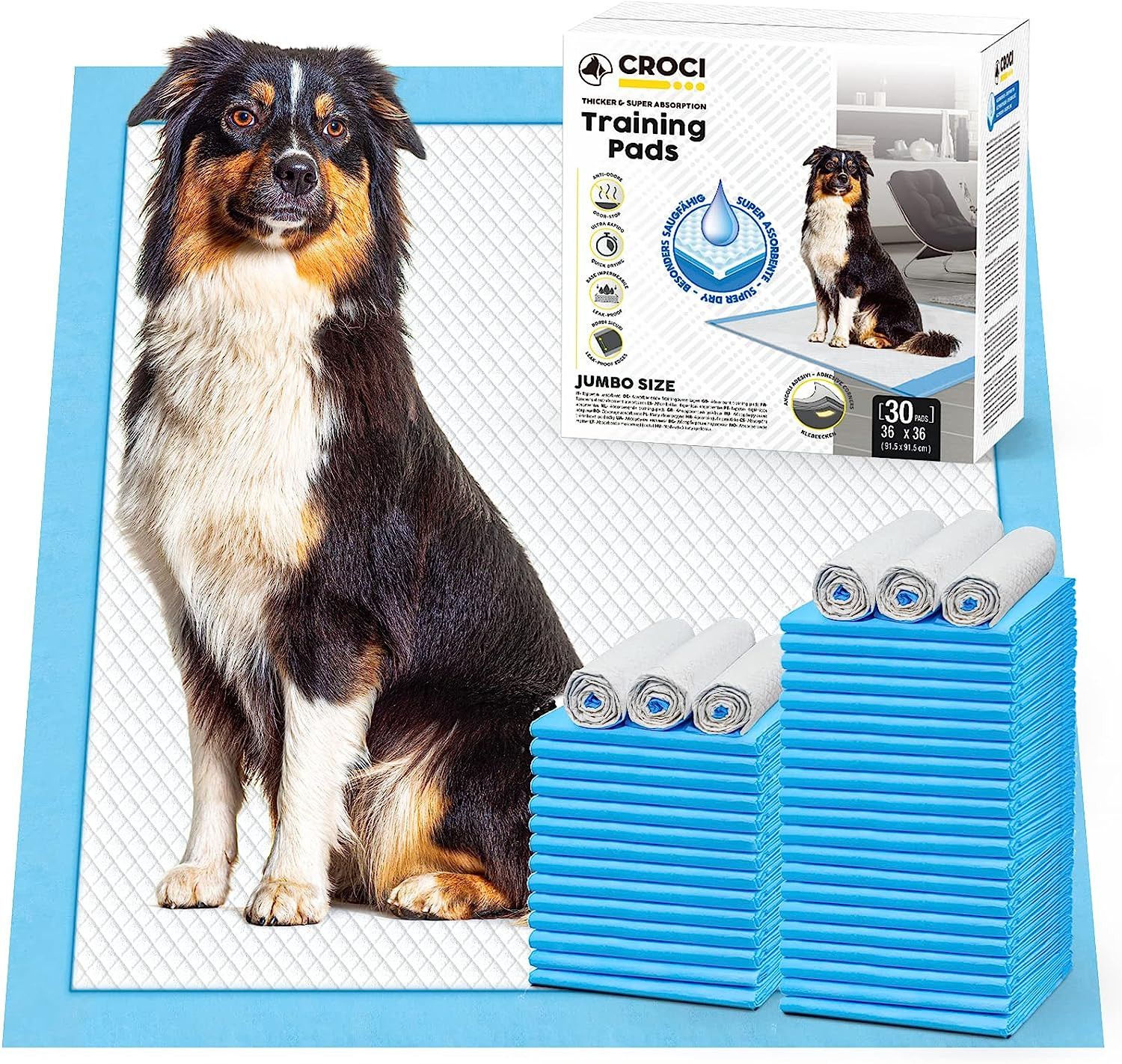 Wee Wee Pads for Dogs – 36X36In Extra Large Puppy Dog Pads with Adhesive Tabs, S