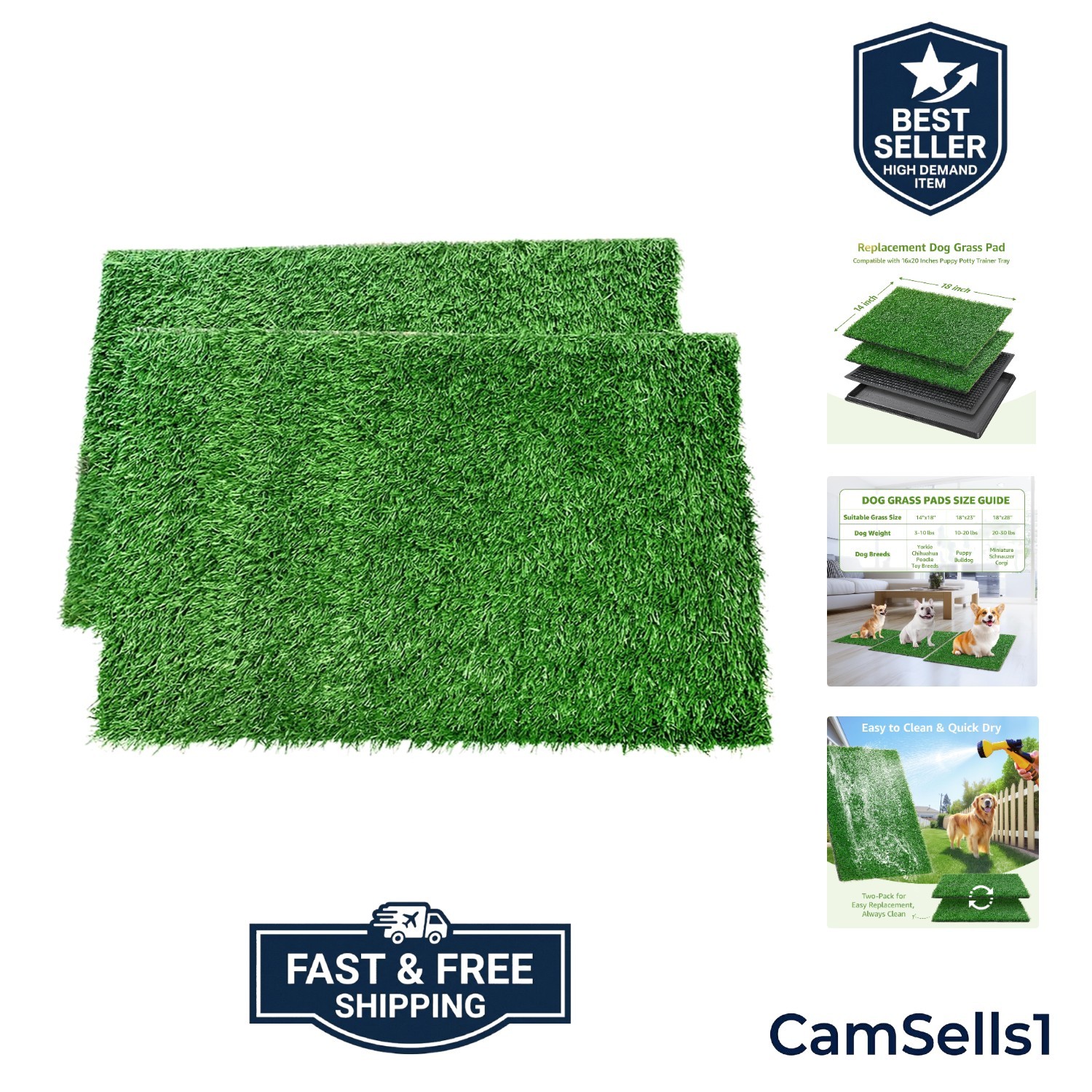 Dog Grass Pee Pads, 2 Pack Artificial Grass for Potty Tray, 14x18in | Replace…