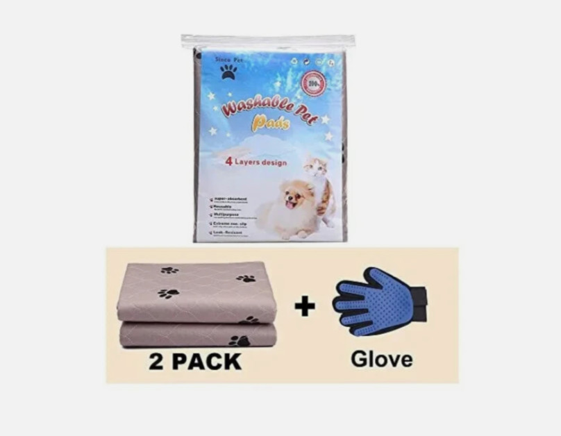Washable Dog Pee Pads w Puppy Grooming Gloves Pads Reusable Pet Training NEW