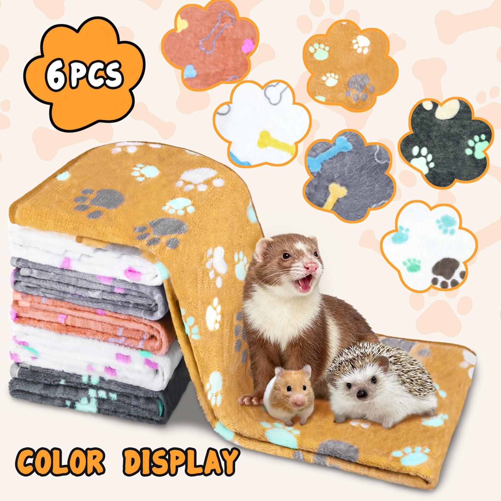 YedsIntu 6 Pcs Washable Guinea Pig Blankets Absorbent Small Animal Fleece