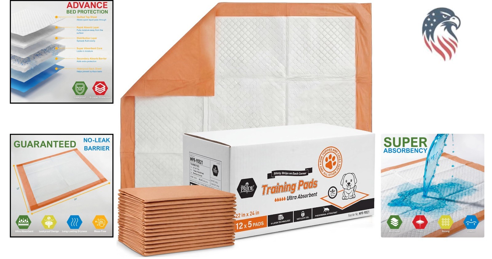 Dog Training Pads Compatible with Most Small Medium Dogs 22×24 Inch 5 Pack