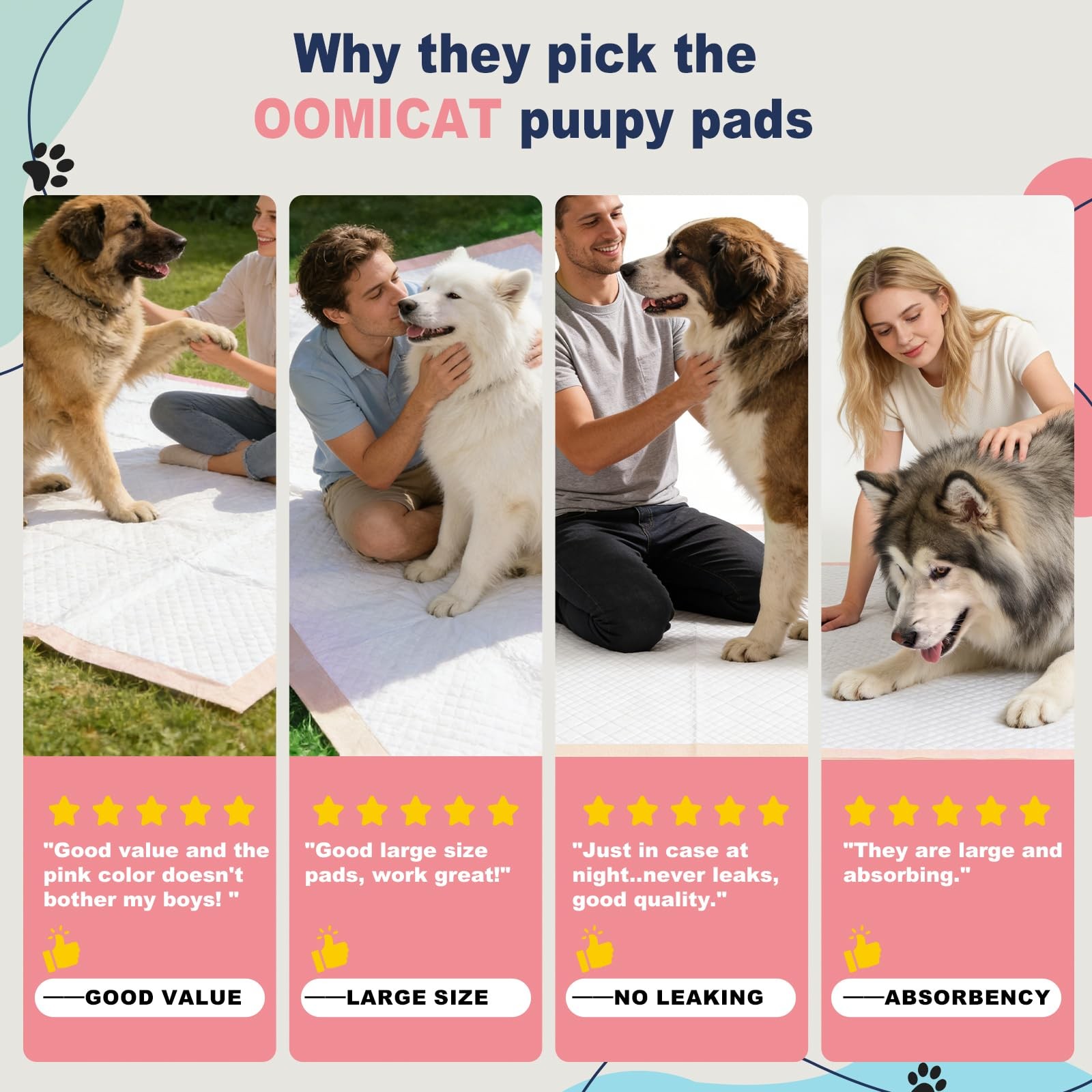 OOMICAT XXL Dog Pee Pads 36″x36″ Extra Large Pink Puppy Pads, 36″×36″,