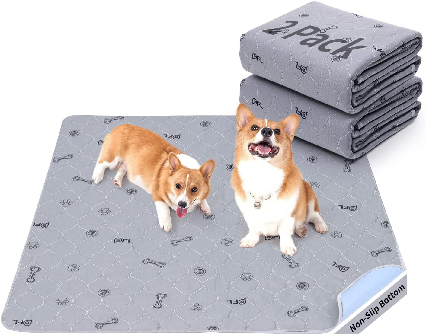 Washable Pee Pads for Dogs, 2Pack Puppy Pads Washable with Bone Print,Absorbent