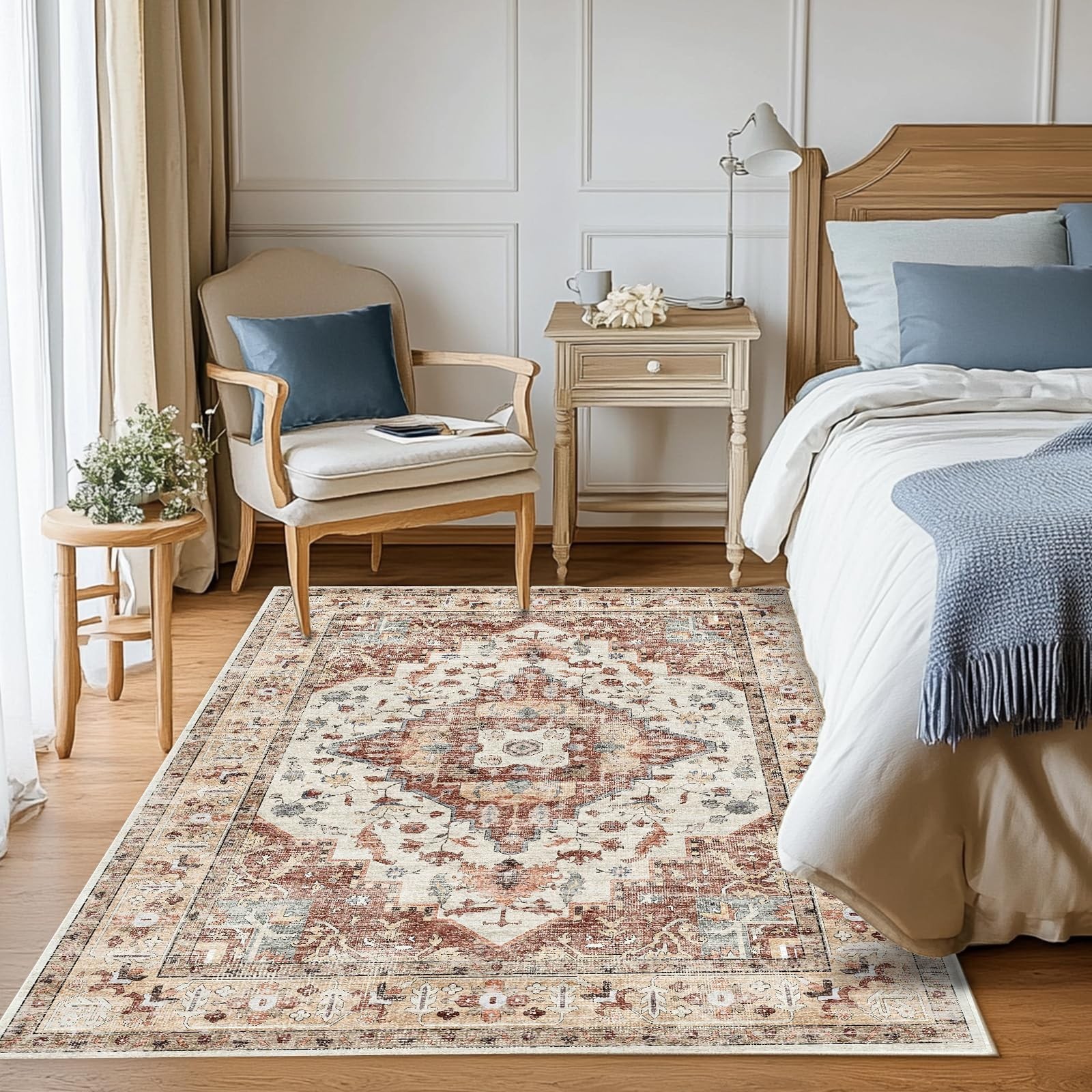 Area Rug for Living Room 3×5,Large Machine Washable Vintage Oriental Soft Car…