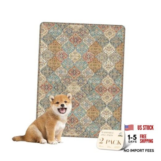 Washable Pee Pads for Dogs, Stylish, Non 18×24 Inch (Pack of 2) Cream/Multi