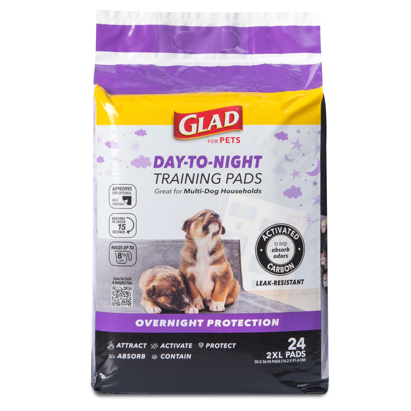 Glad for Pets Day/Night Puppy Training Pads 30×36″ 24 Count Odorproof