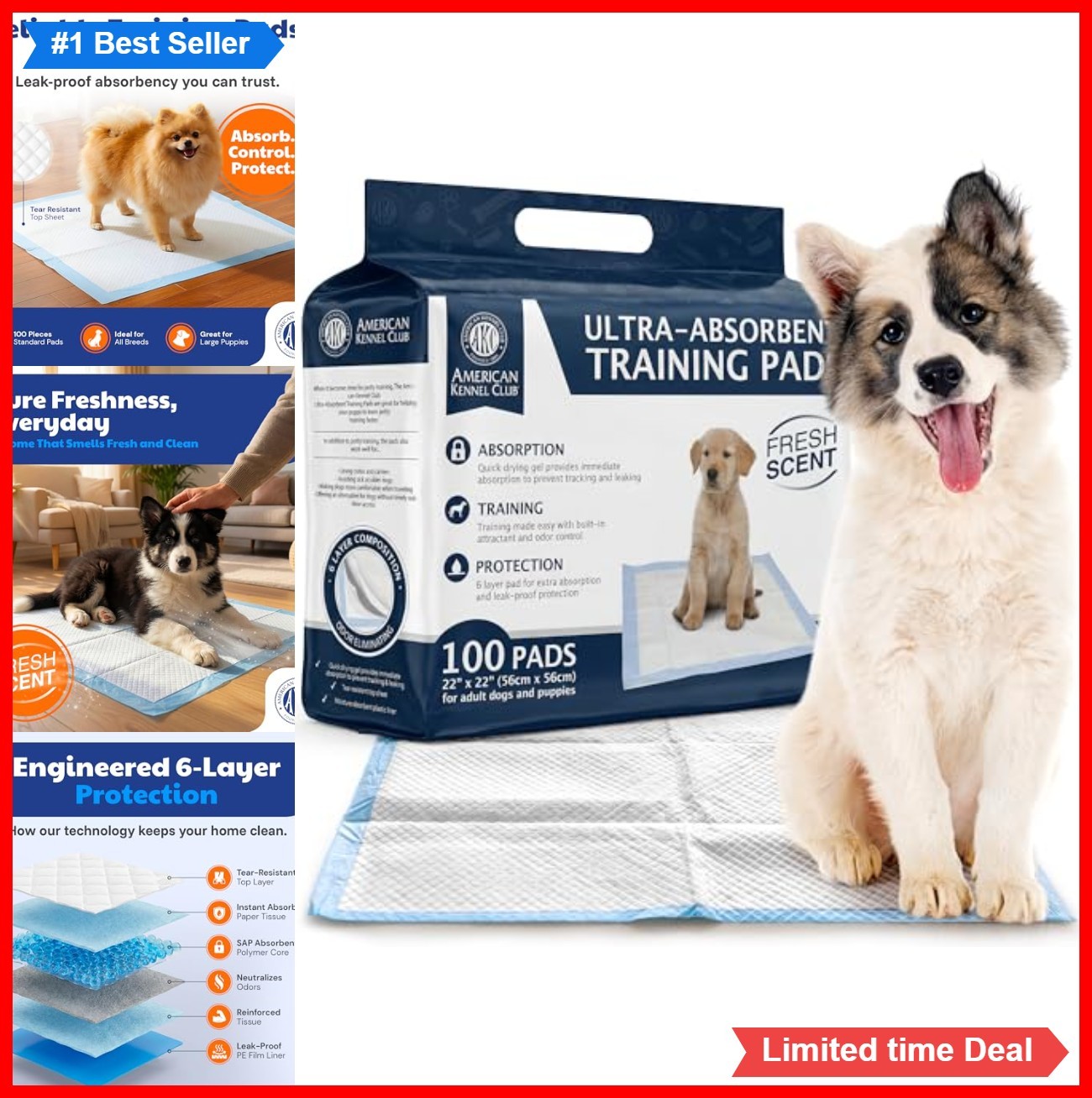 Puppy Training Pads 22 x 22 Inch 100 Count Fresh Scent Leak Proof Quick Dry