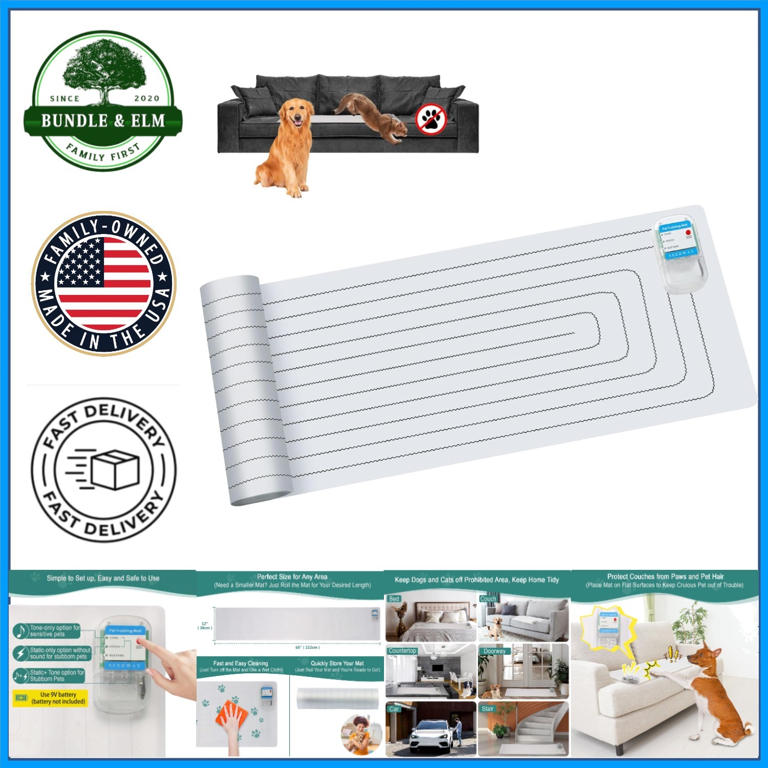 60″x12″ Pet Shock Mat, Indoor Training Pad to Deter Dogs and Cats from Surfaces