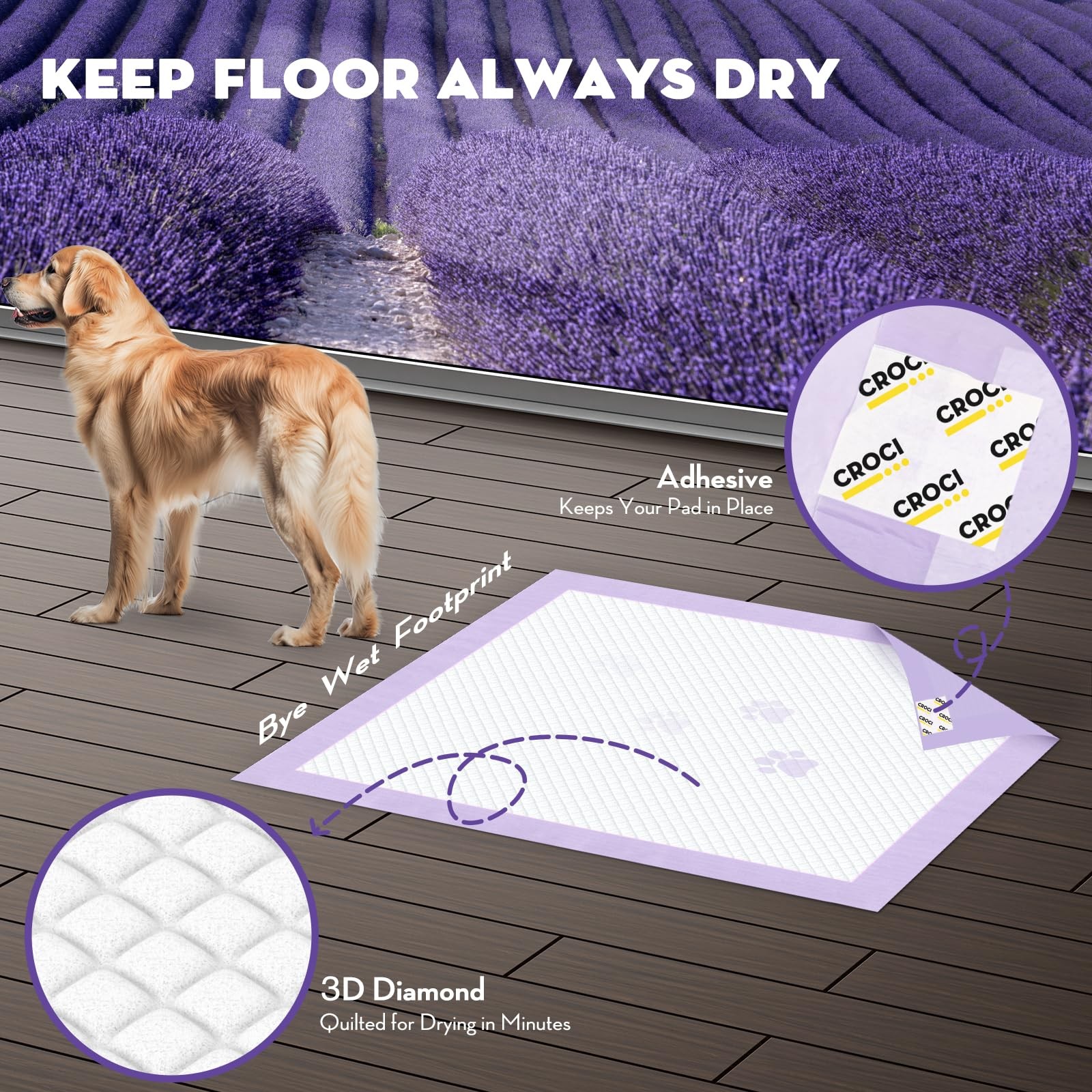Dog Pads Lavender Scented 28x34in Large Pee Pads for Dogs with Odor Eliminati…