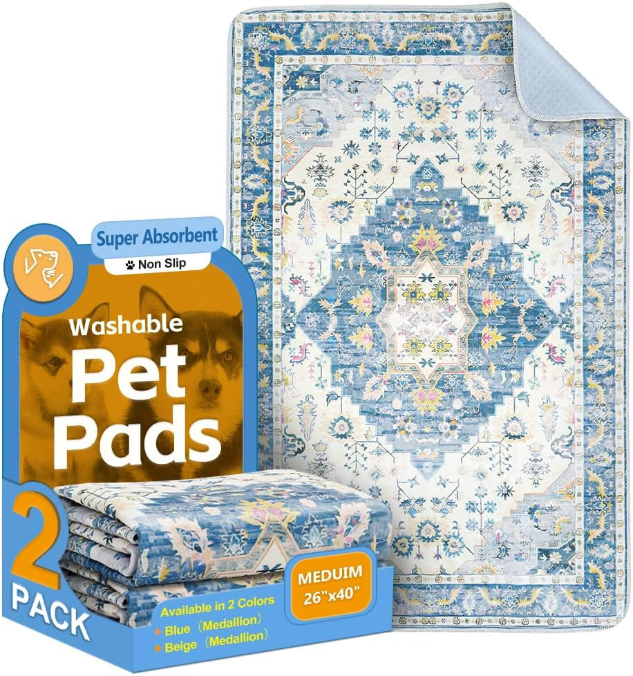 Washable Pee Pads for Dogs, 2 Pack Reusable Puppy Training Pads 40″X26″ Super Ab