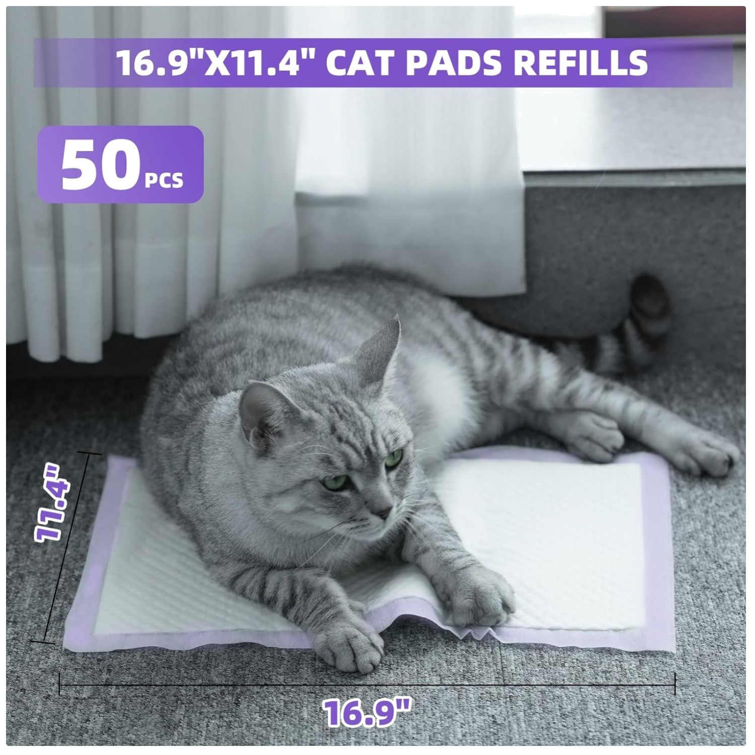 Lavender Scented Cat Pads 50 Ct | Leak-Proof | 16.9″ x 11.4″
