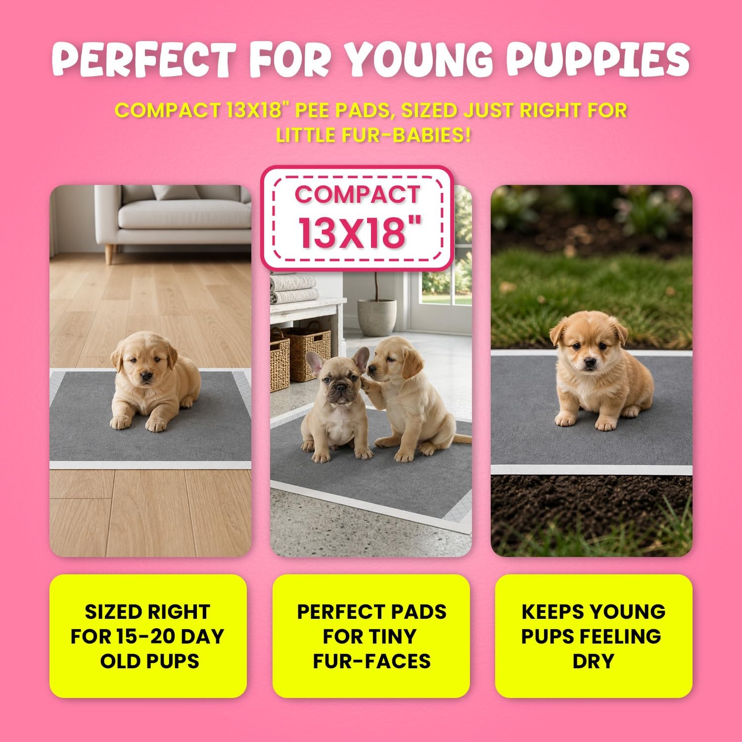 FPN Puppy Pads for Dogs 100 Count Pink Small 13×18 inch (100 Count),
