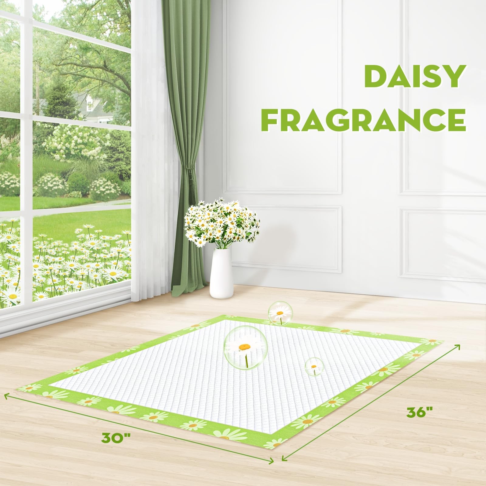 Pee Pads for Dogs 30x36in Daisy Pattern, Puppy Pads with Adhesive Tabs Super …