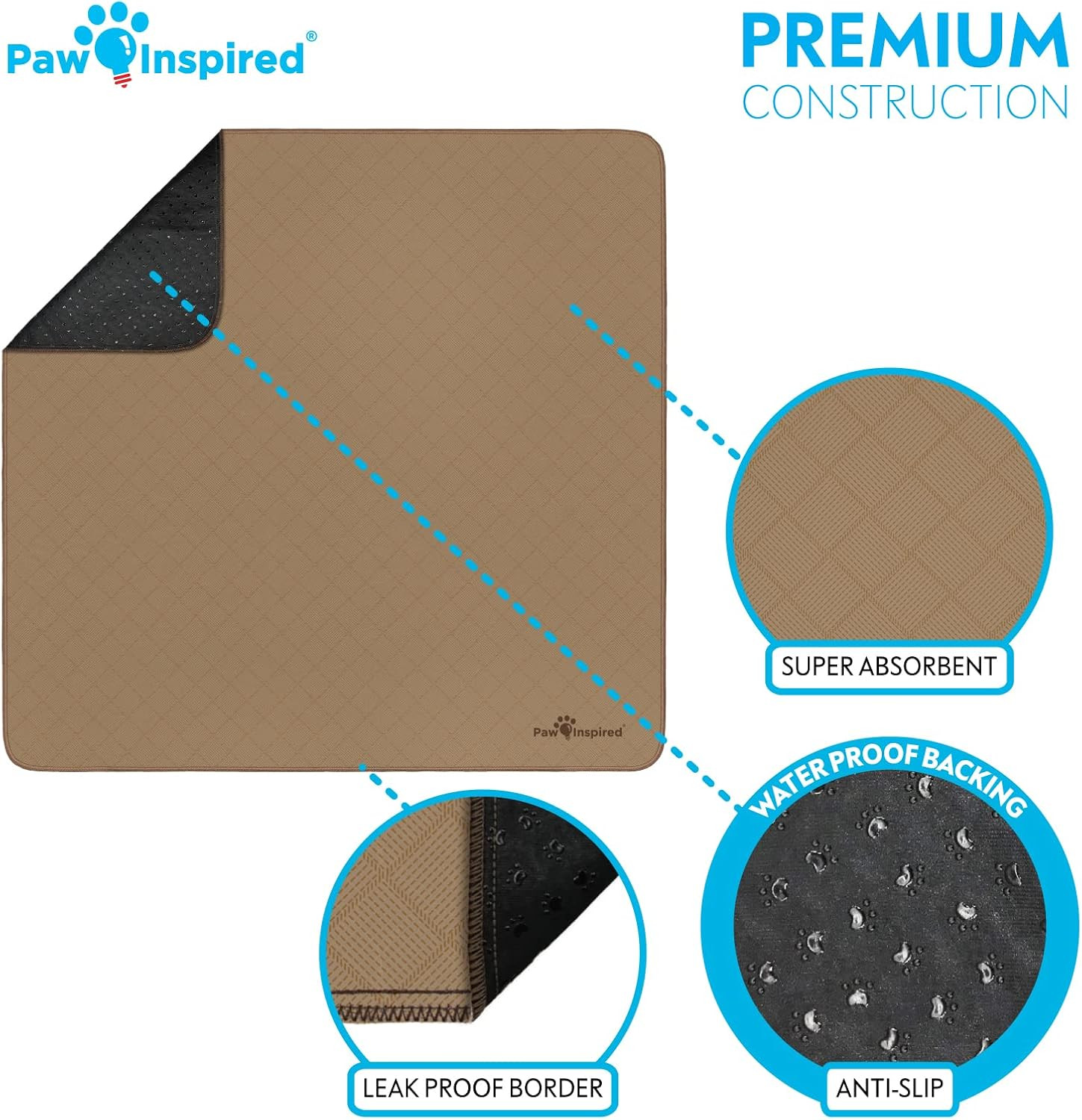 Washable Pee Pads for Dogs, 41X41 Inch, 2 Pack | Leakproof, Non-Slip, Reusable P