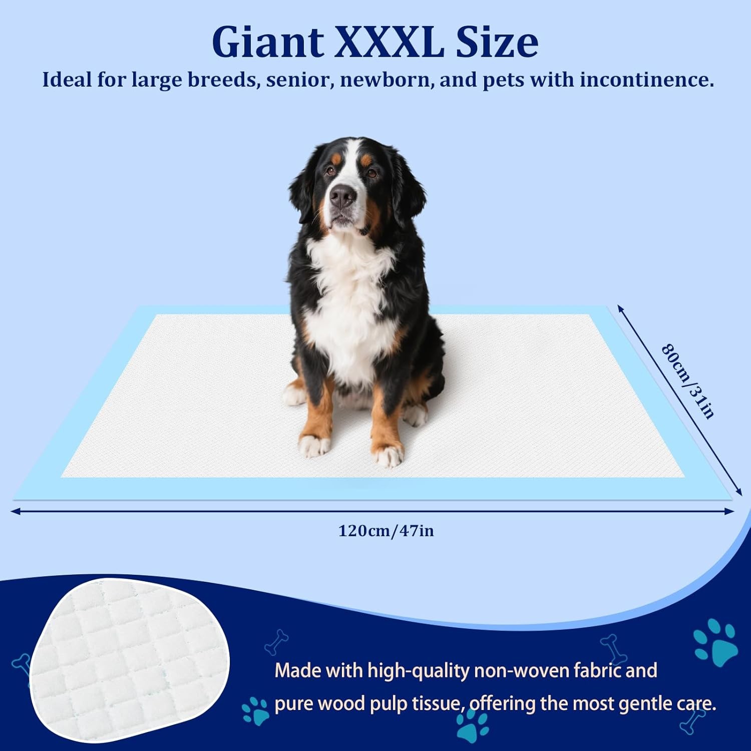 Training Pad 47″x31″ 40 Count, Extra Large Giant Dog Pee Pads, Leak-Proof。