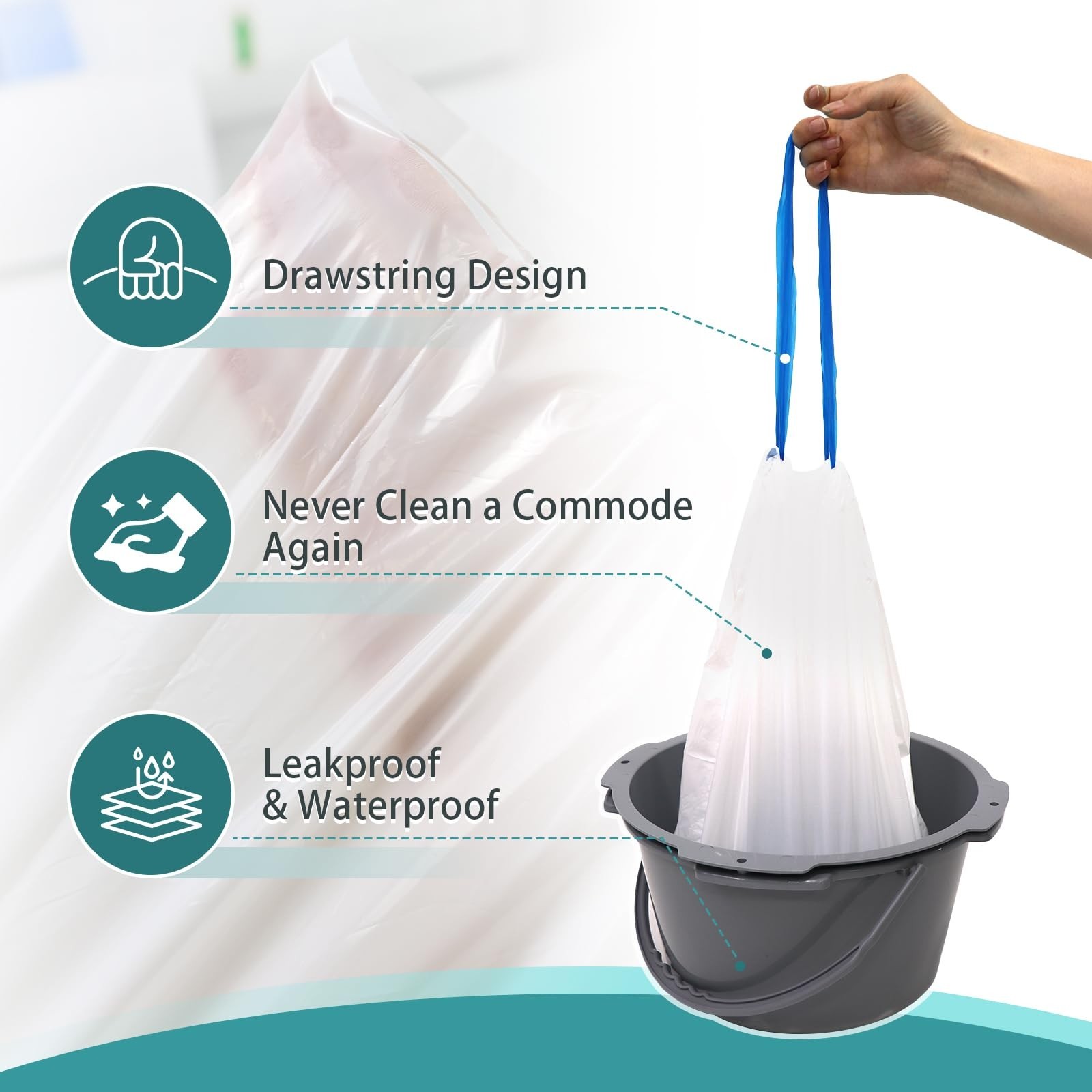 Commode Liners with Absorbent Pads, 50 Bedside Commode Liners and 50 Commode …