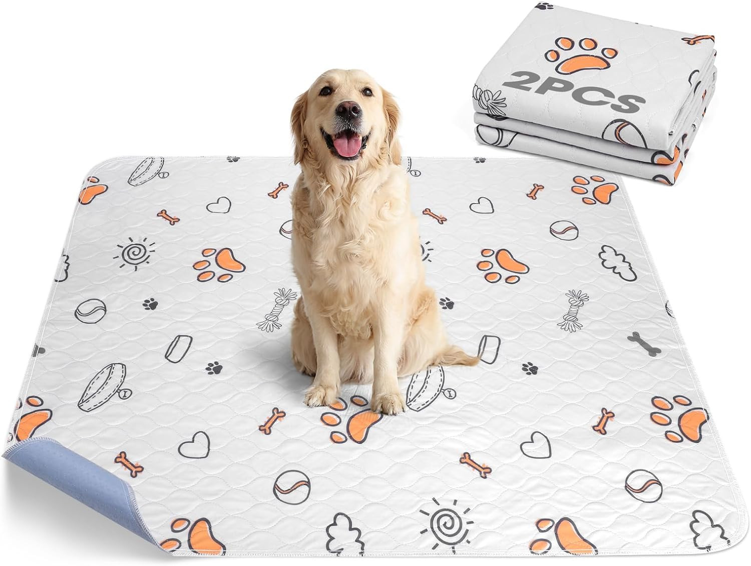 Washable Pee Pads for Dogs, 2 Pack Large 41″x41″ Super Absorbent Reusable Pads f