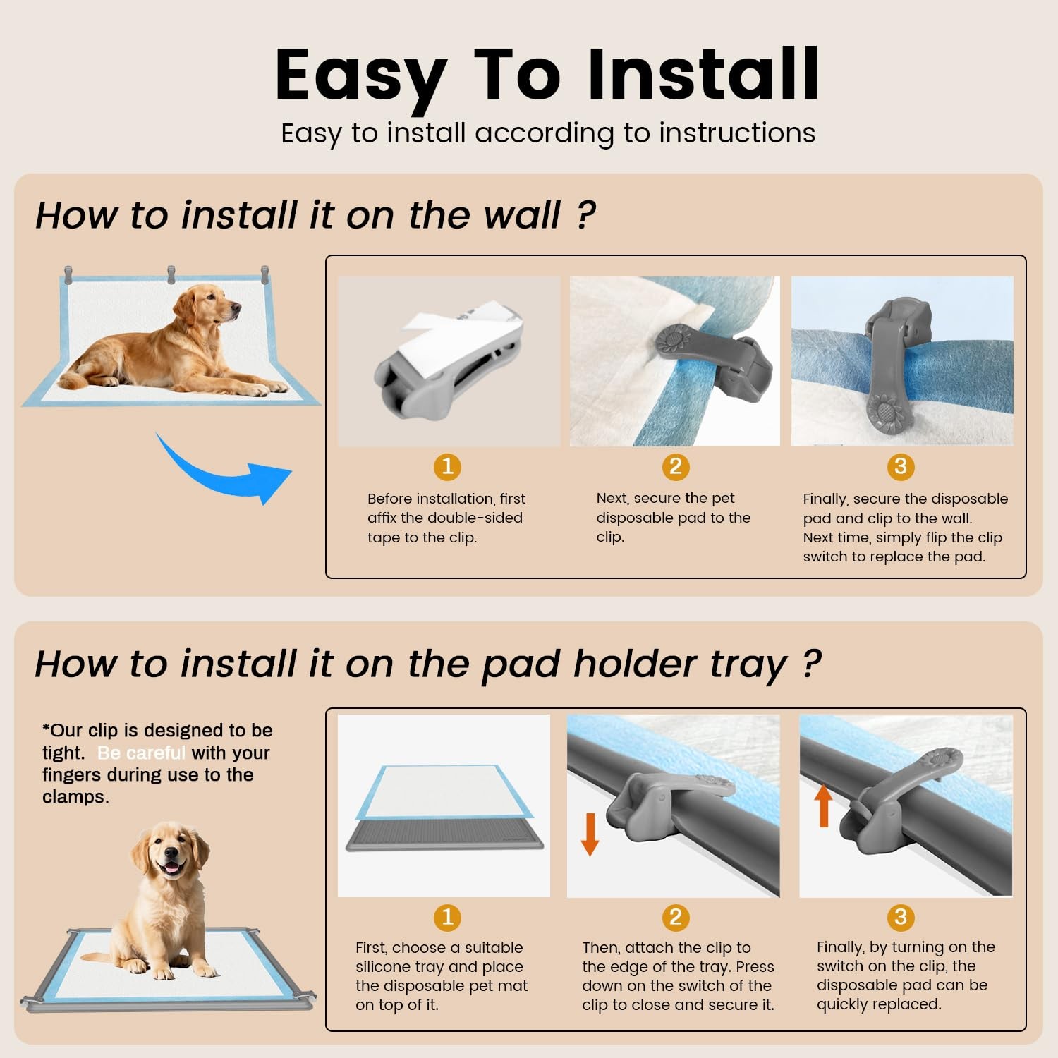 AUFORPET Lockable Pee Pad Clips, with Adhesive Tape, for Indoor Wall Pads Sec…