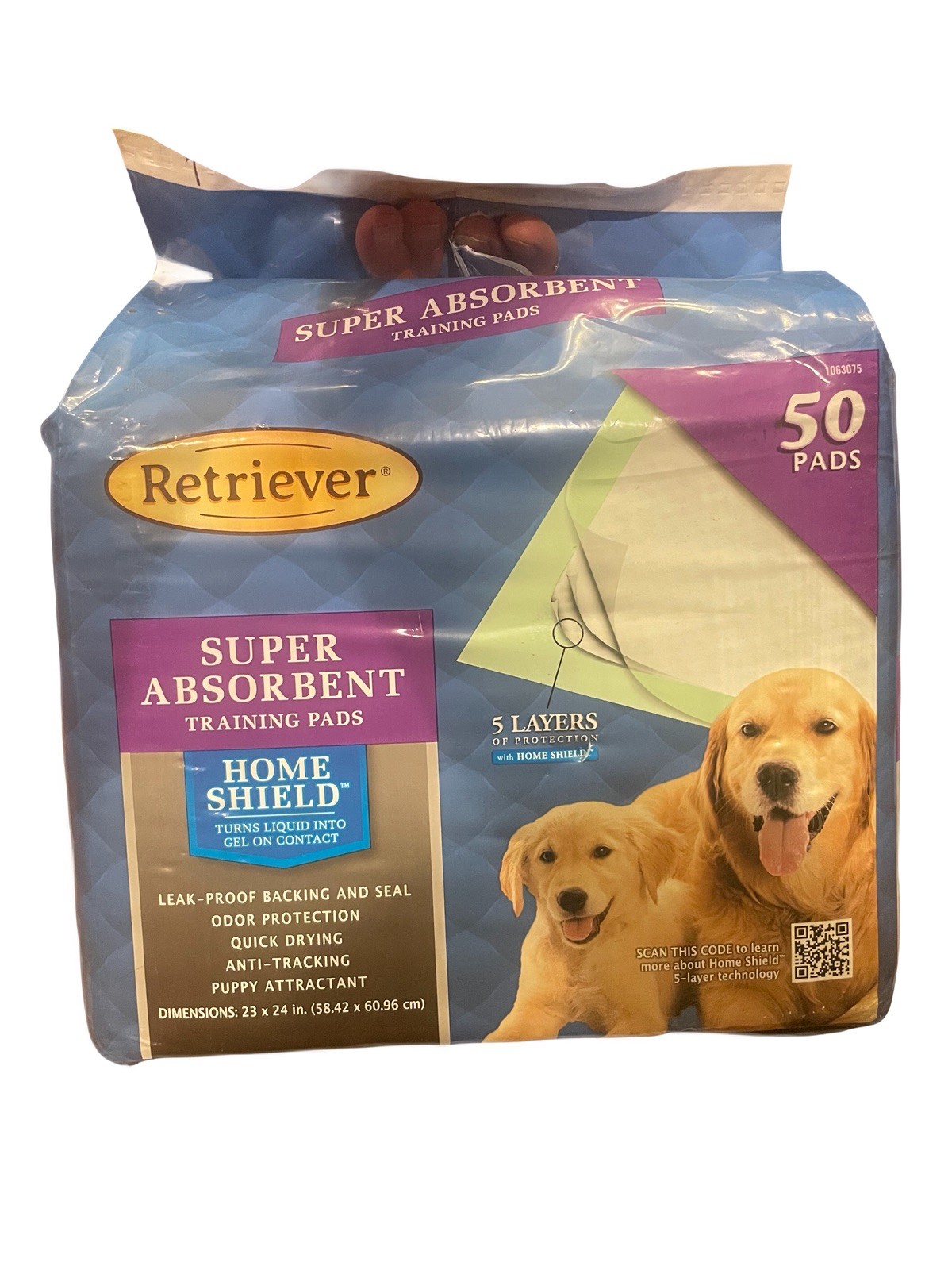 Retriever 23in x 24in Absorbent Dog Training Pads with Home Shield, 50 Count