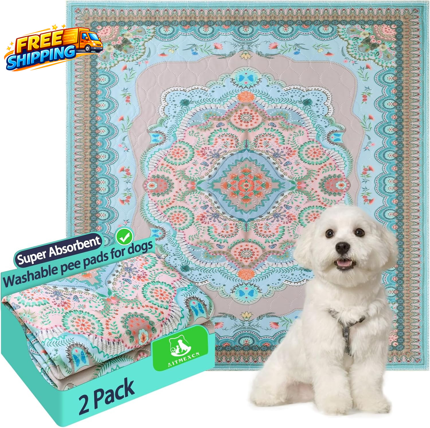 Washable Pee Pads for Dogs 18X24 2 Pack Reusable Puppy Pads Pet Training Pads