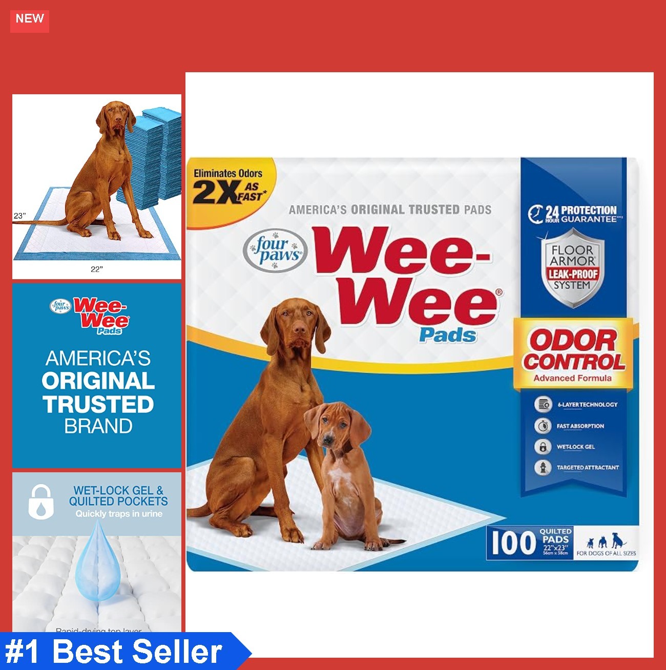 Dog Training Pads 22×23 Leak Proof 6 Layer Odor Control Unscented Housebreaking