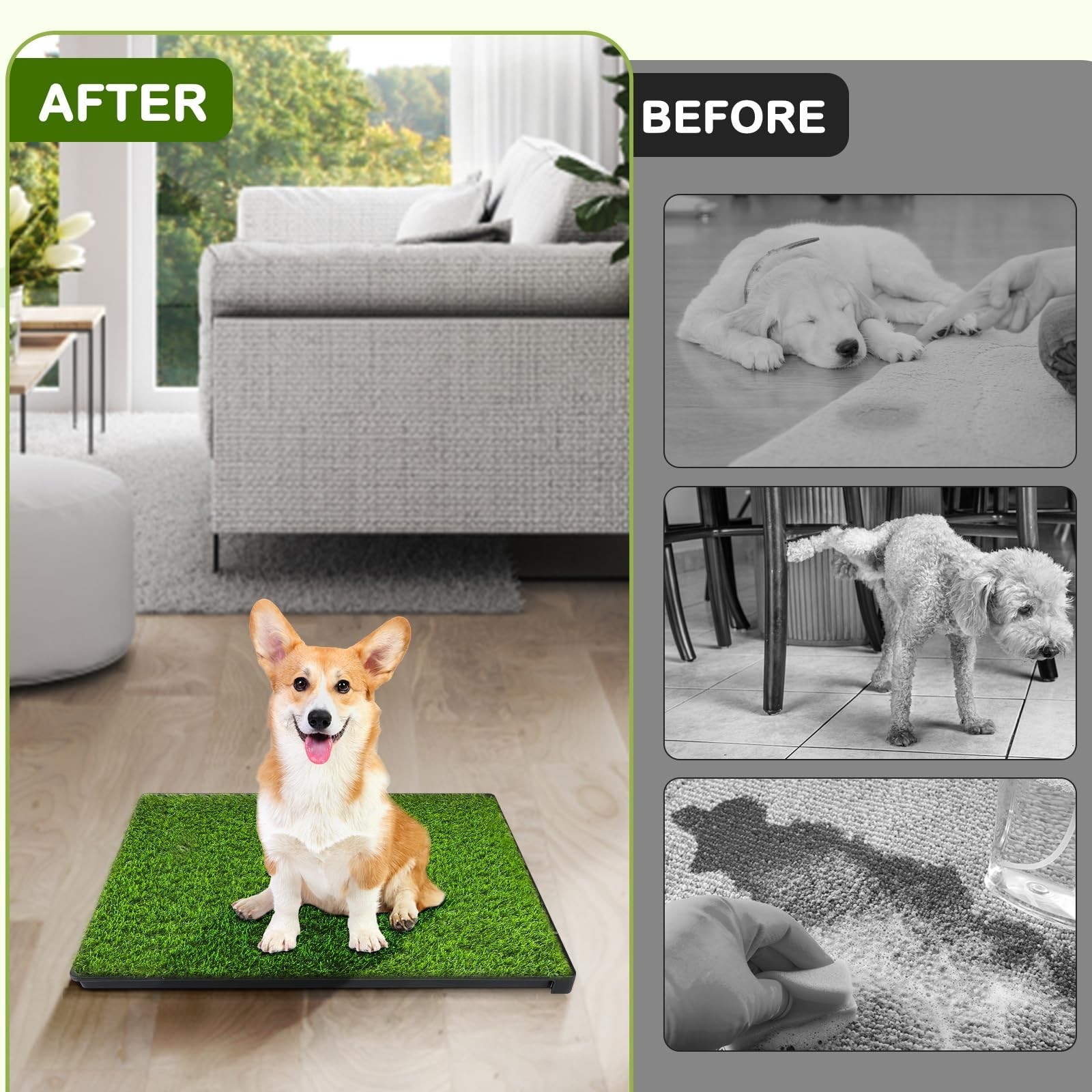 Large Dog Grass Pad with Tray, 23″x17″ Reusable Potty Training Turf, Odorless In