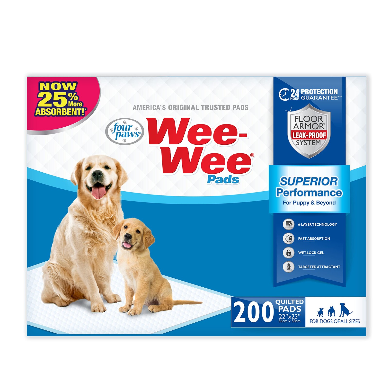 Four Paws Wee-Wee Superior Performance Unscented Puppy Pee 200 Count, White