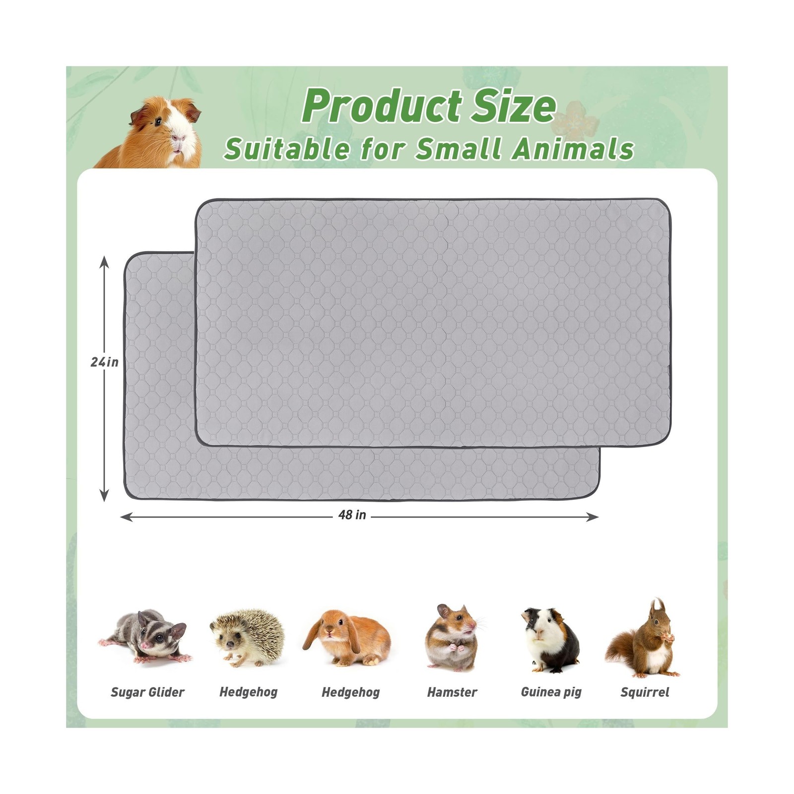 2 Pack Guinea Pig Cage Liners, LWYMX 24” X 48” Washable Guinea Pi… Fast Ship