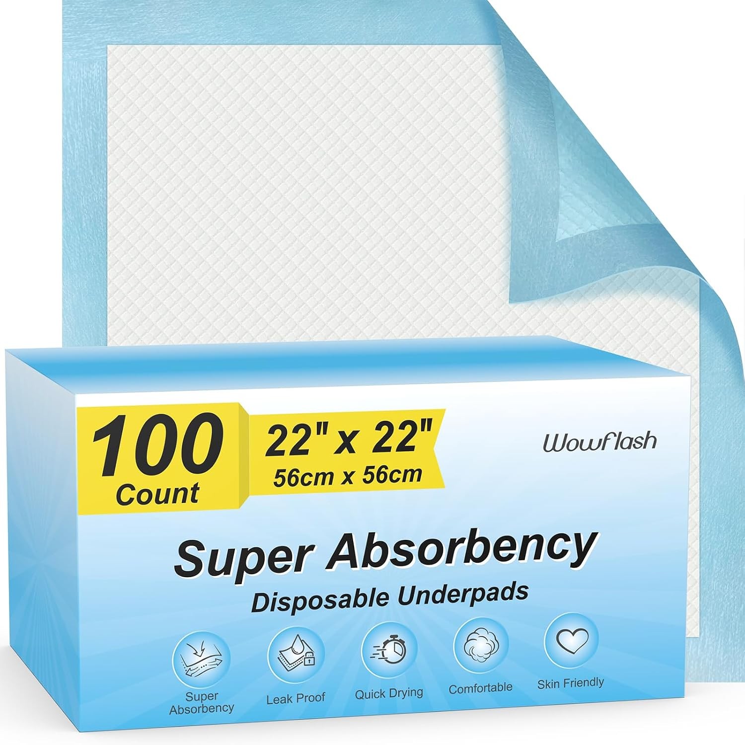 100 Count 22” x 22” Super Absorbency Disposable Underpads, Leakproof Quick