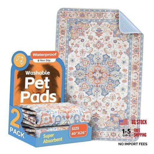 Washable Pee Pads for Dogs 2 Pack Reusable 40″x26″ (Pack of 2) Beige Medallion