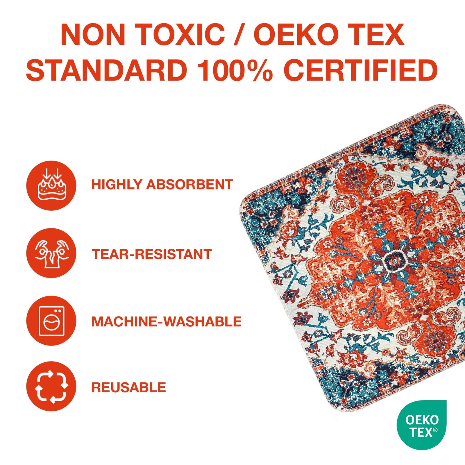 PUPIBOO Washable Pee Pads for 36 x 36 Inch (Pack of 2), Colorful Medallion