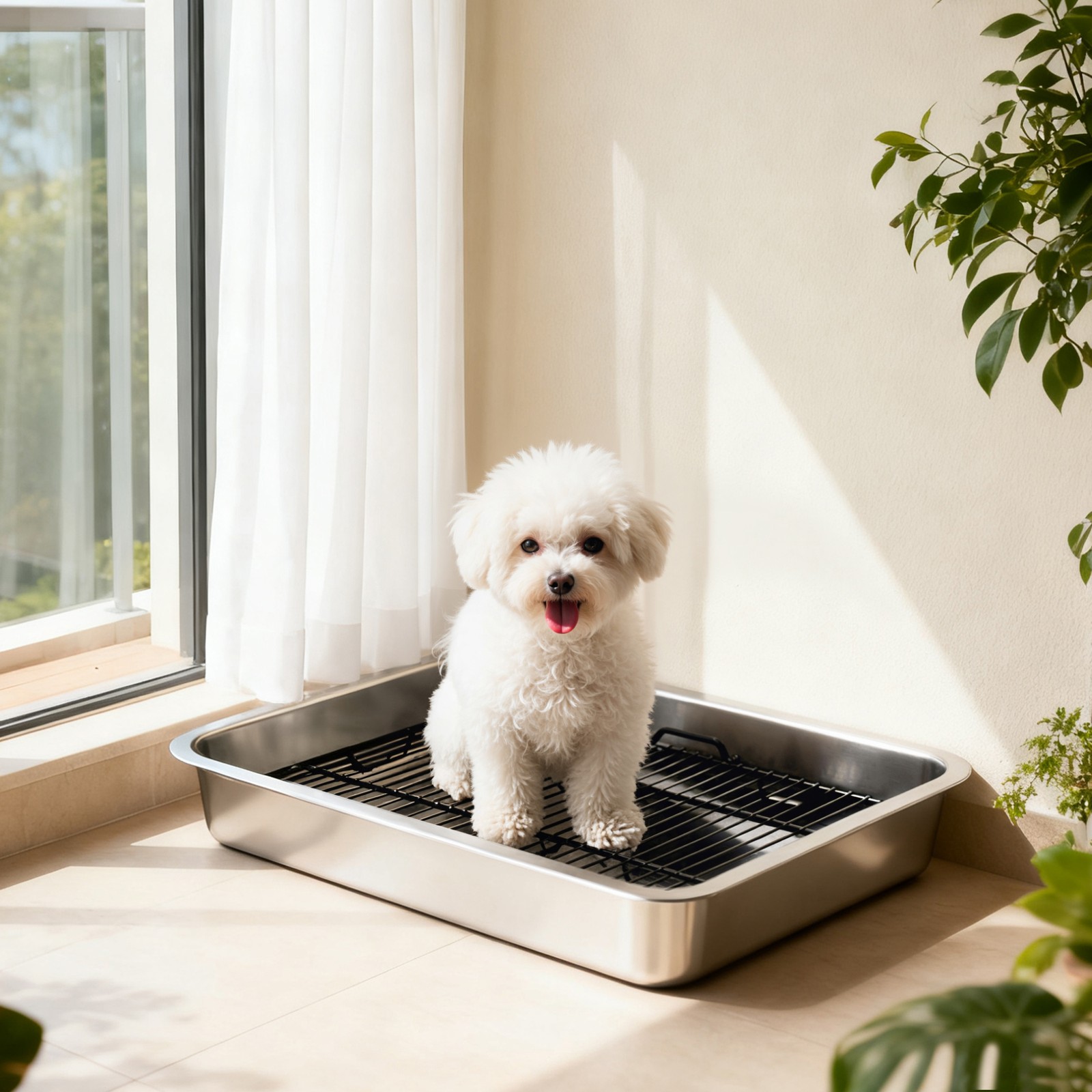 PawHut Dog Potty Tray Stainless Steel, Dog Training Tray, 28″ x 20″ x 4″
