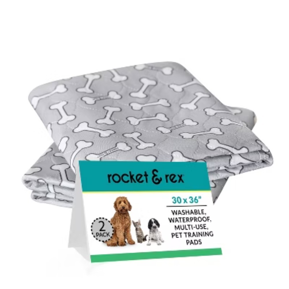 rocket & rex Bone Print Washable Reusable Pee Pads for Dogs – L – Gray – 2ct